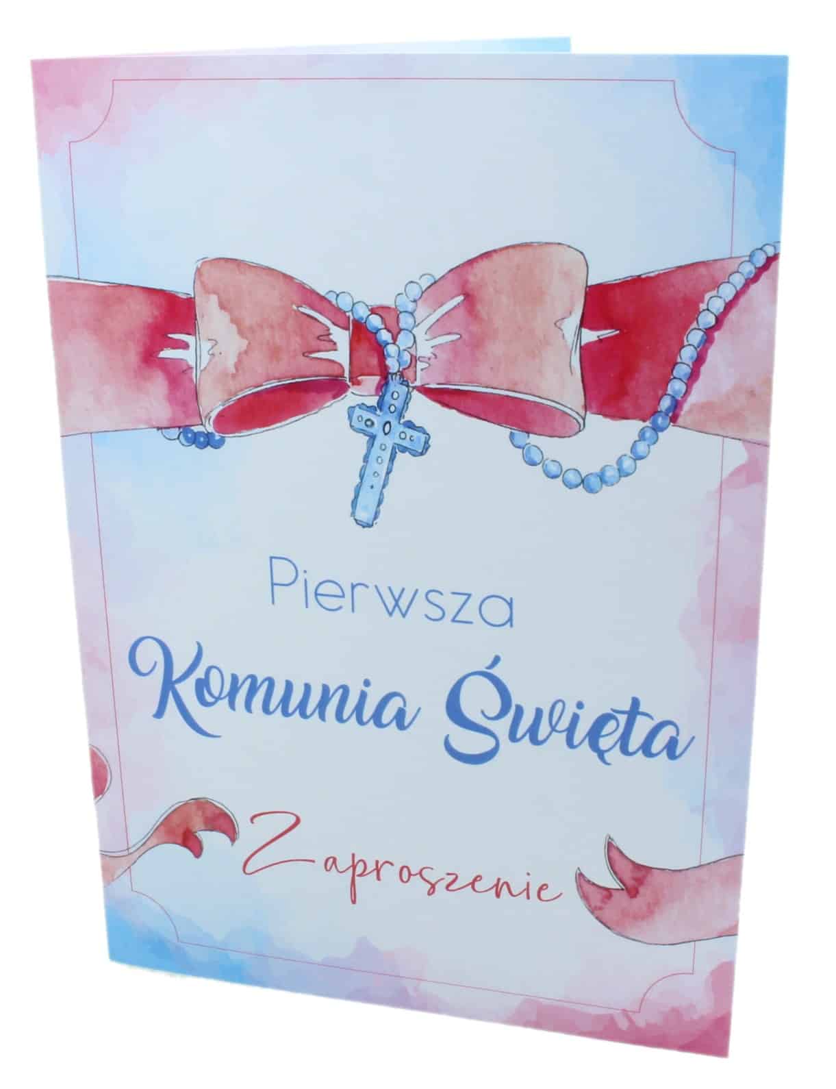 Zaproszenie Komunia Święta Pastelowe Różaniec