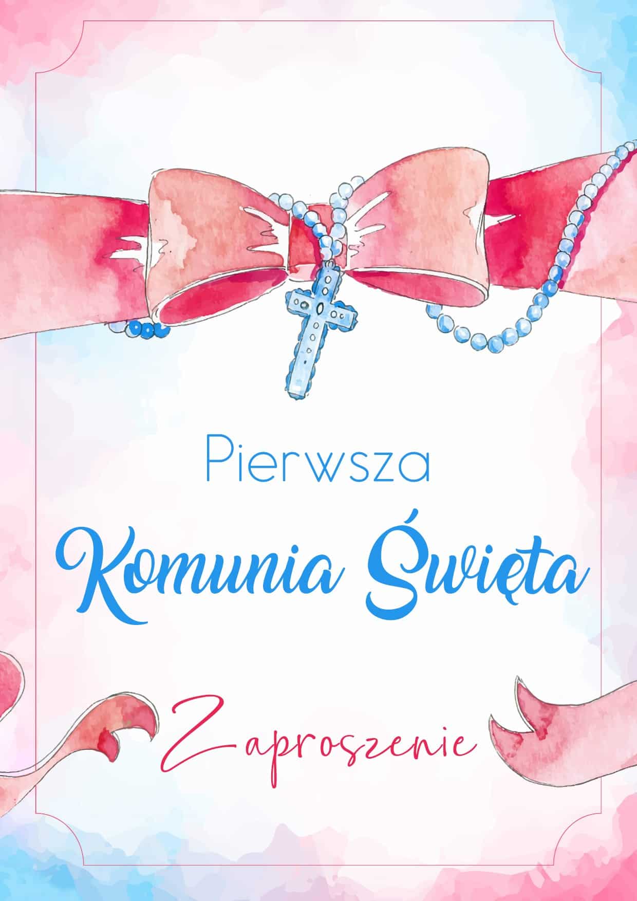 Zaproszenie Komunia Święta Pastelowe Różaniec