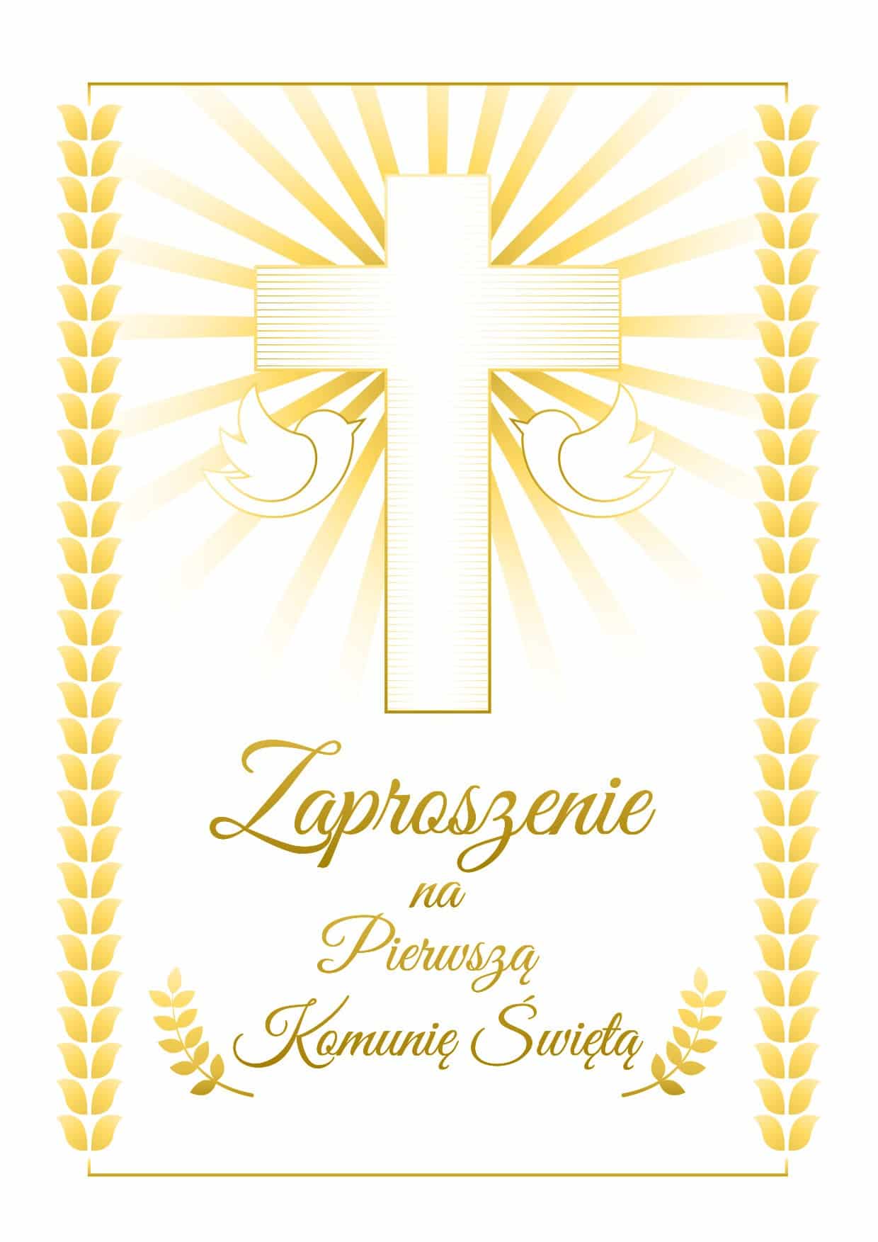 Zaproszenie Komunia Święta Złoty Krzyż