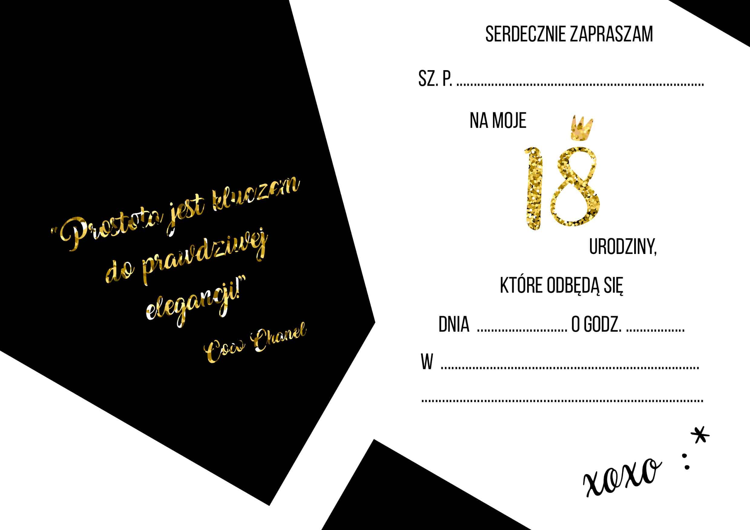 Zaproszenie na 18-stke Gold Confetti