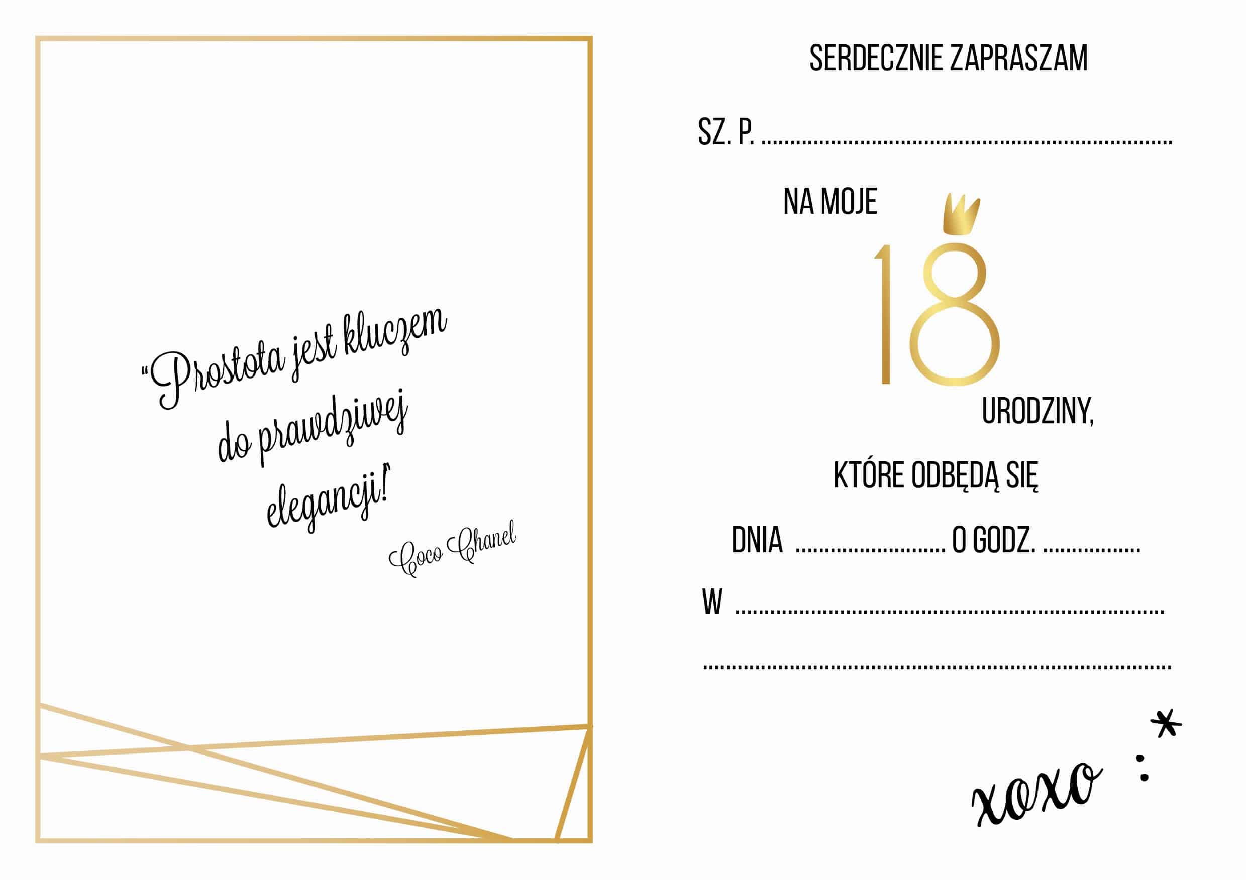 Zaproszenie na 18-stke Gold Geometric