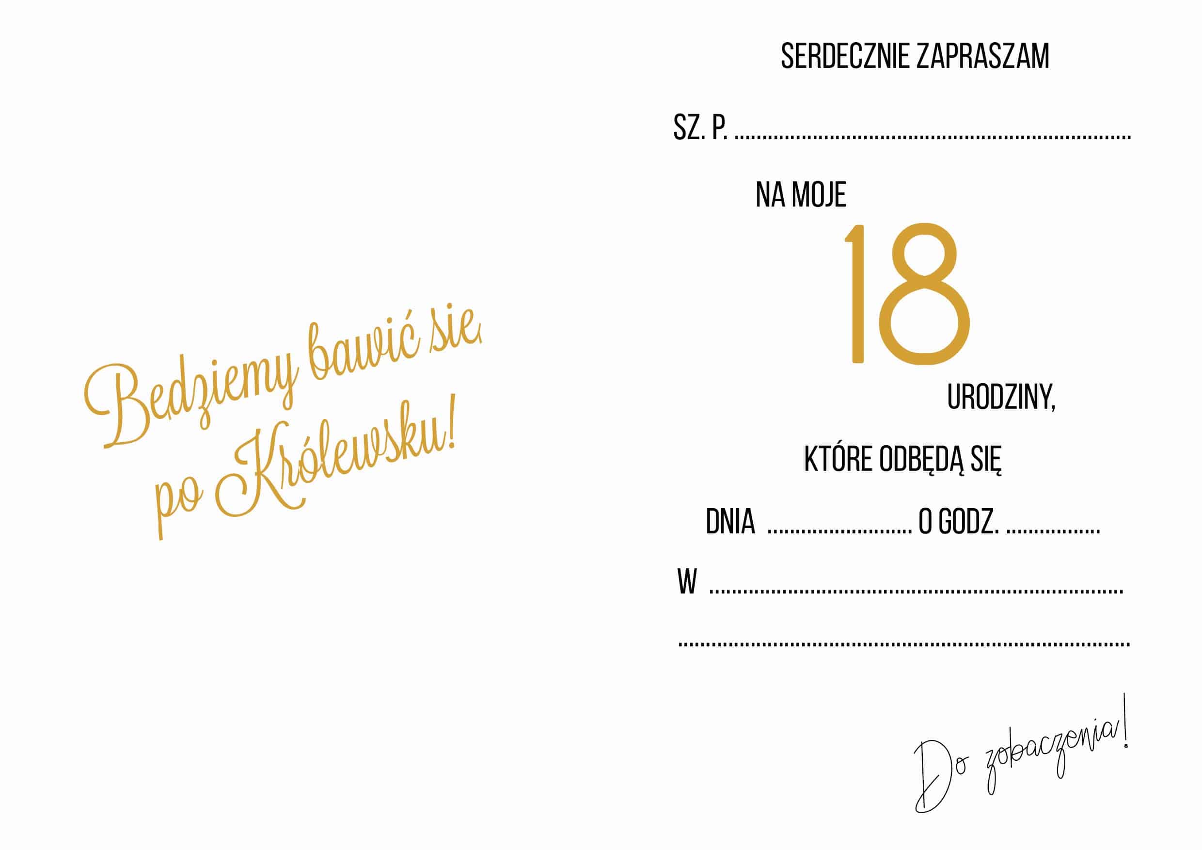 Zaproszenie na 18-stke Królewska Korona