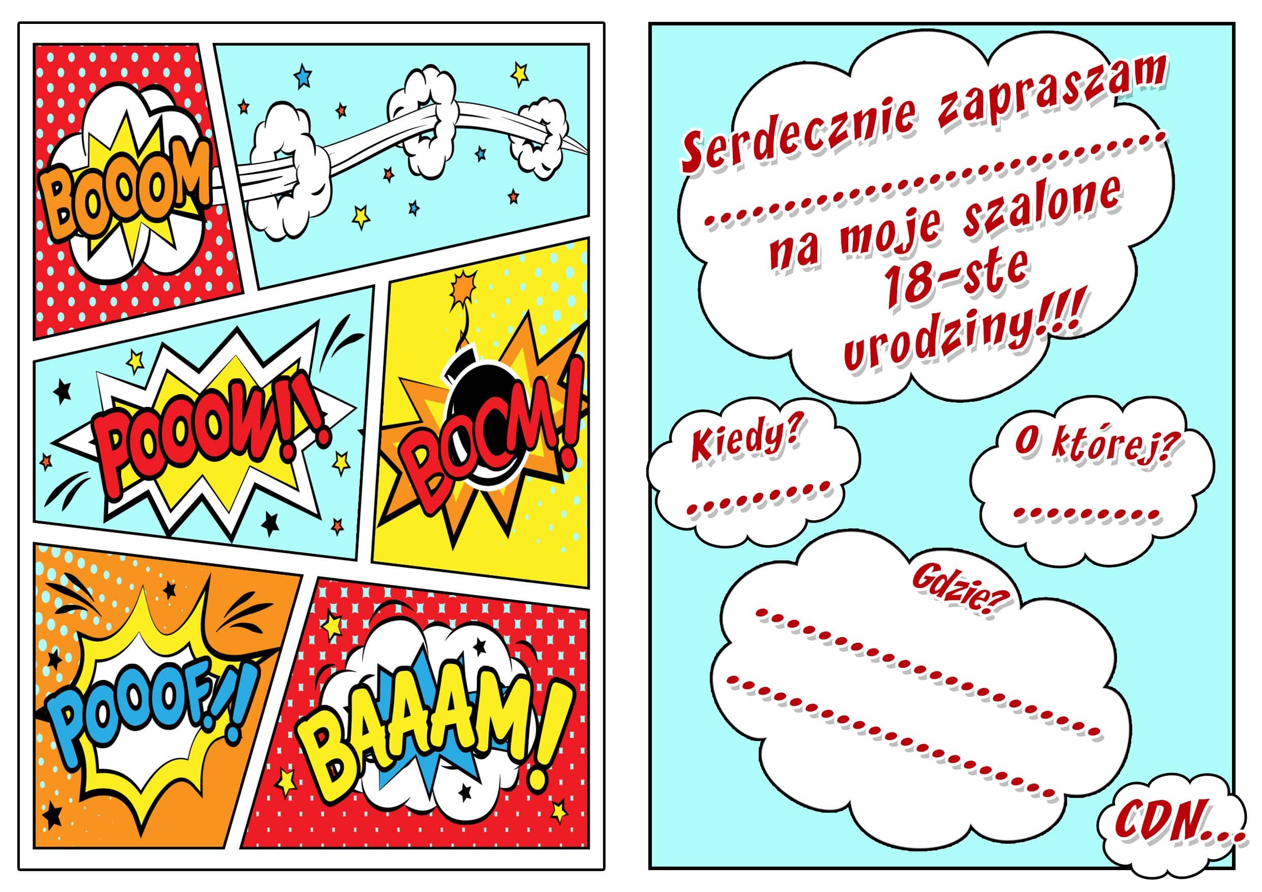 Zaproszenie na 18-stke PopArt Ona