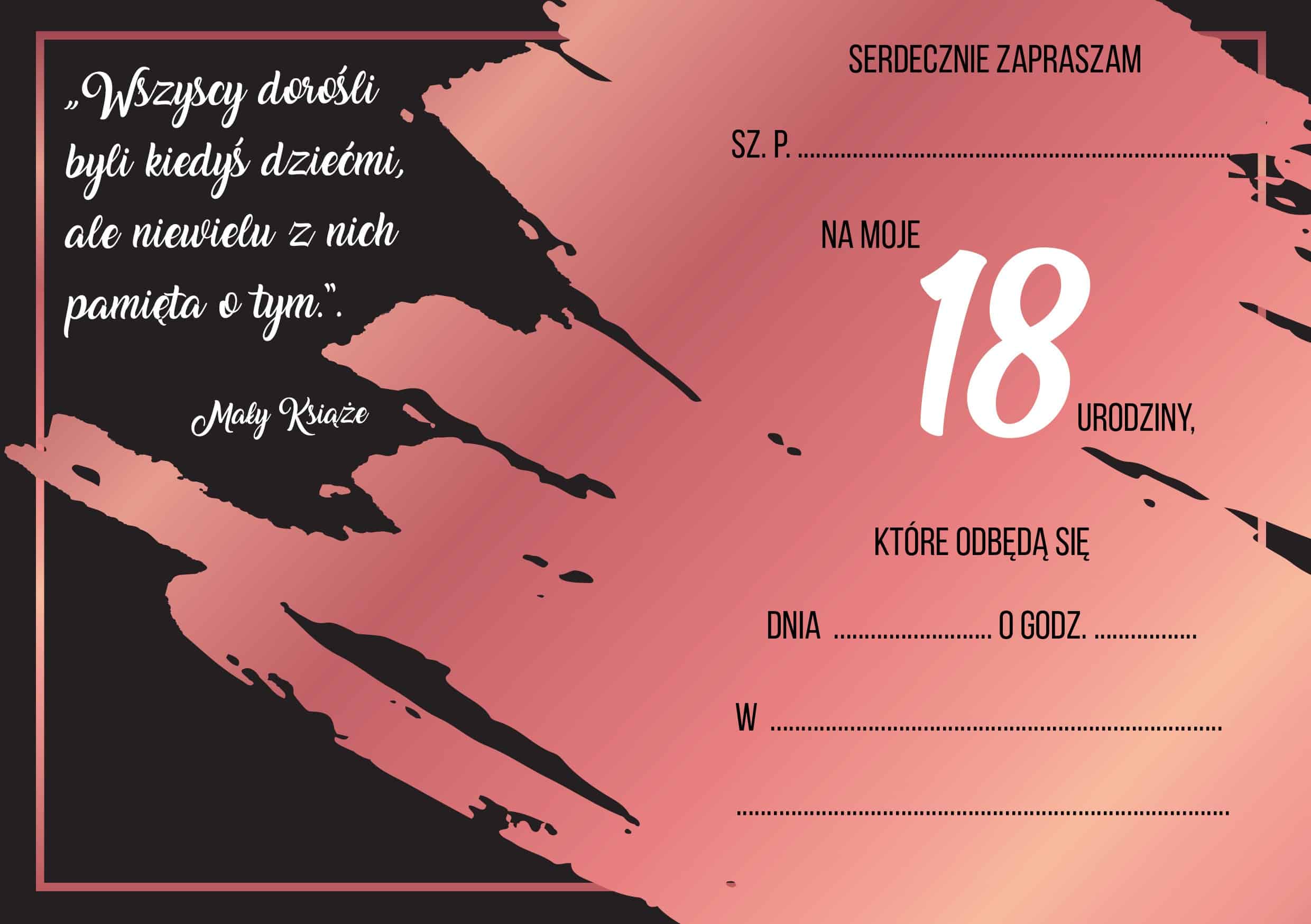 Zaproszenie na 18-stke Rose Gold Blood