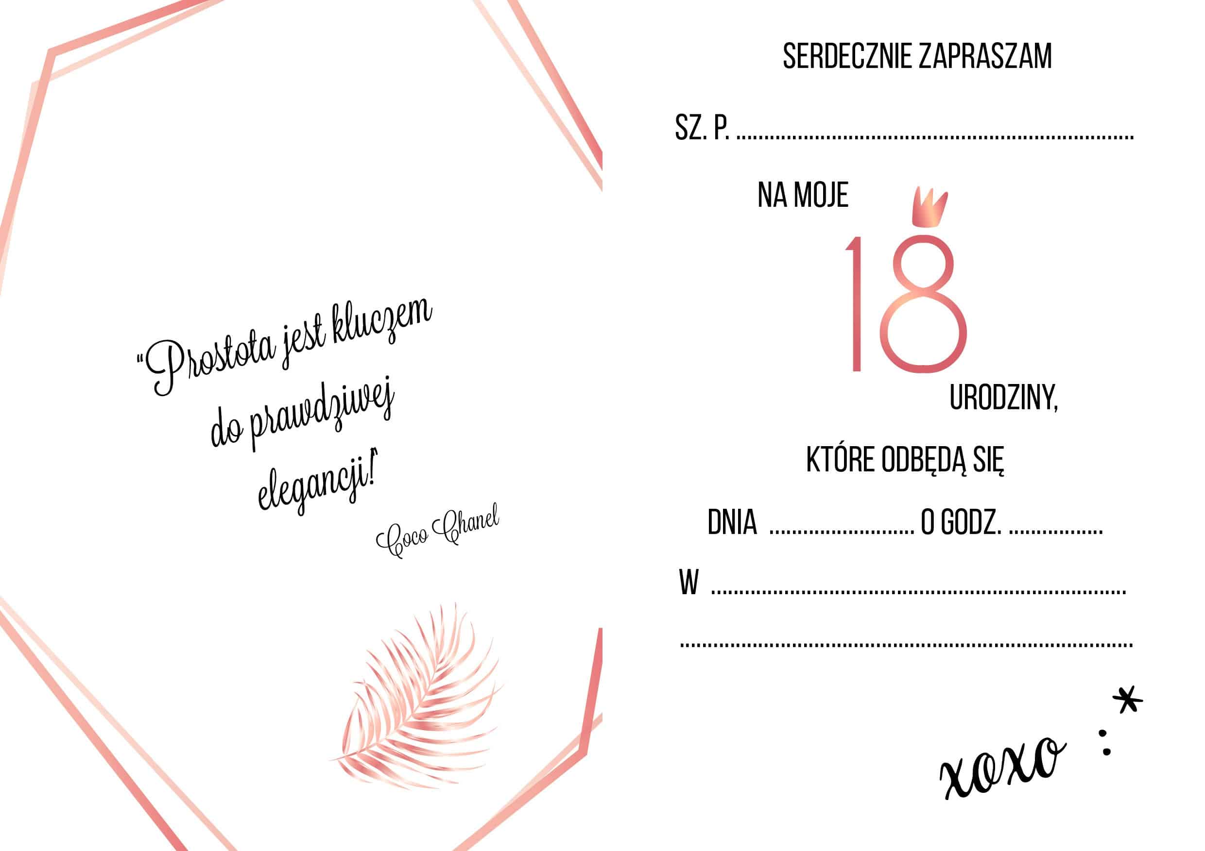 Zaproszenie na 18-stke Rose Gold Luxury