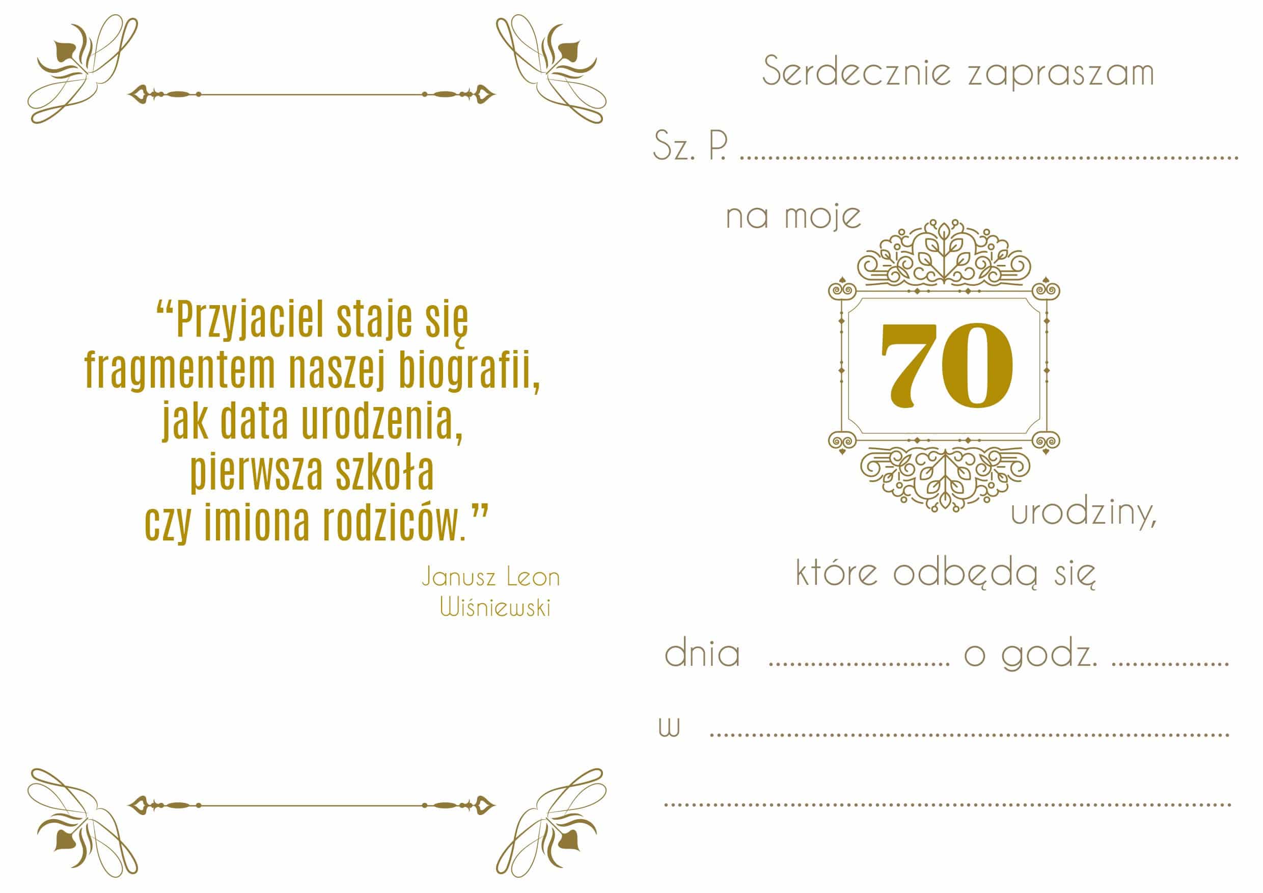 Zaproszenie na 70-te urodziny Gatsby