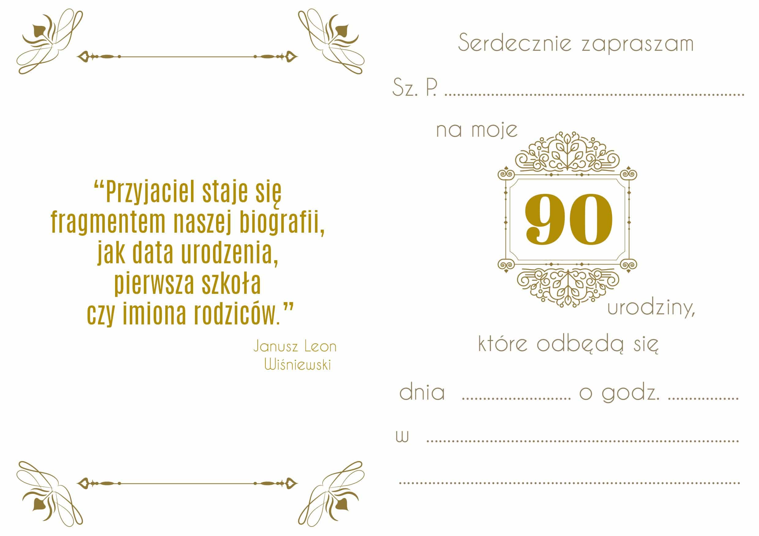 Zaproszenie na 90-te urodziny Gatsby