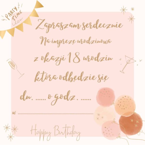 Zaproszenie na Osiemnaste Urodziny Balony
