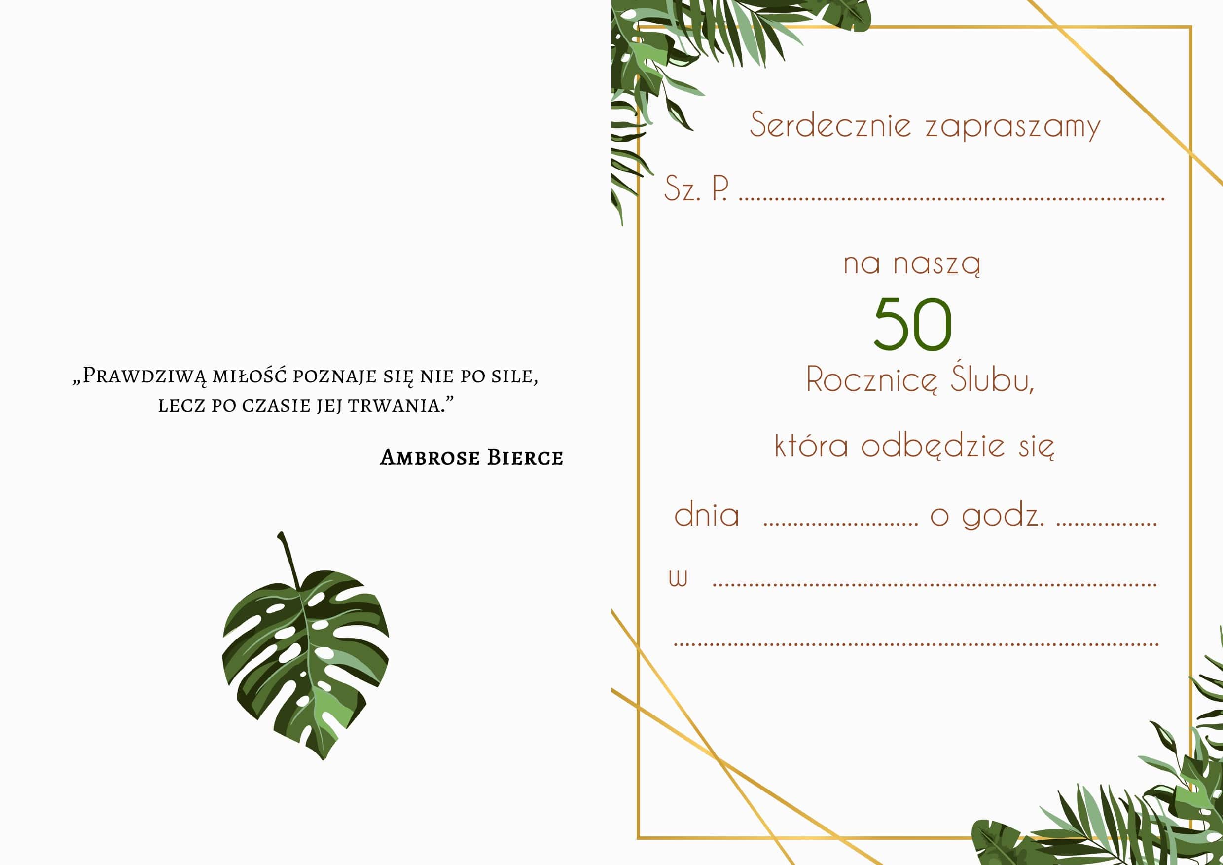 Zaproszenie na rocznicę ślubu Palmowe Gody