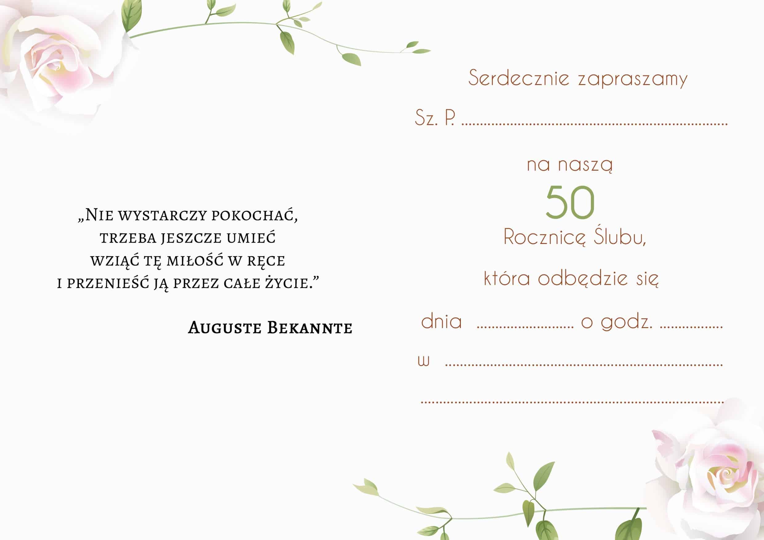 Zaproszenie na rocznicę ślubu White Roses