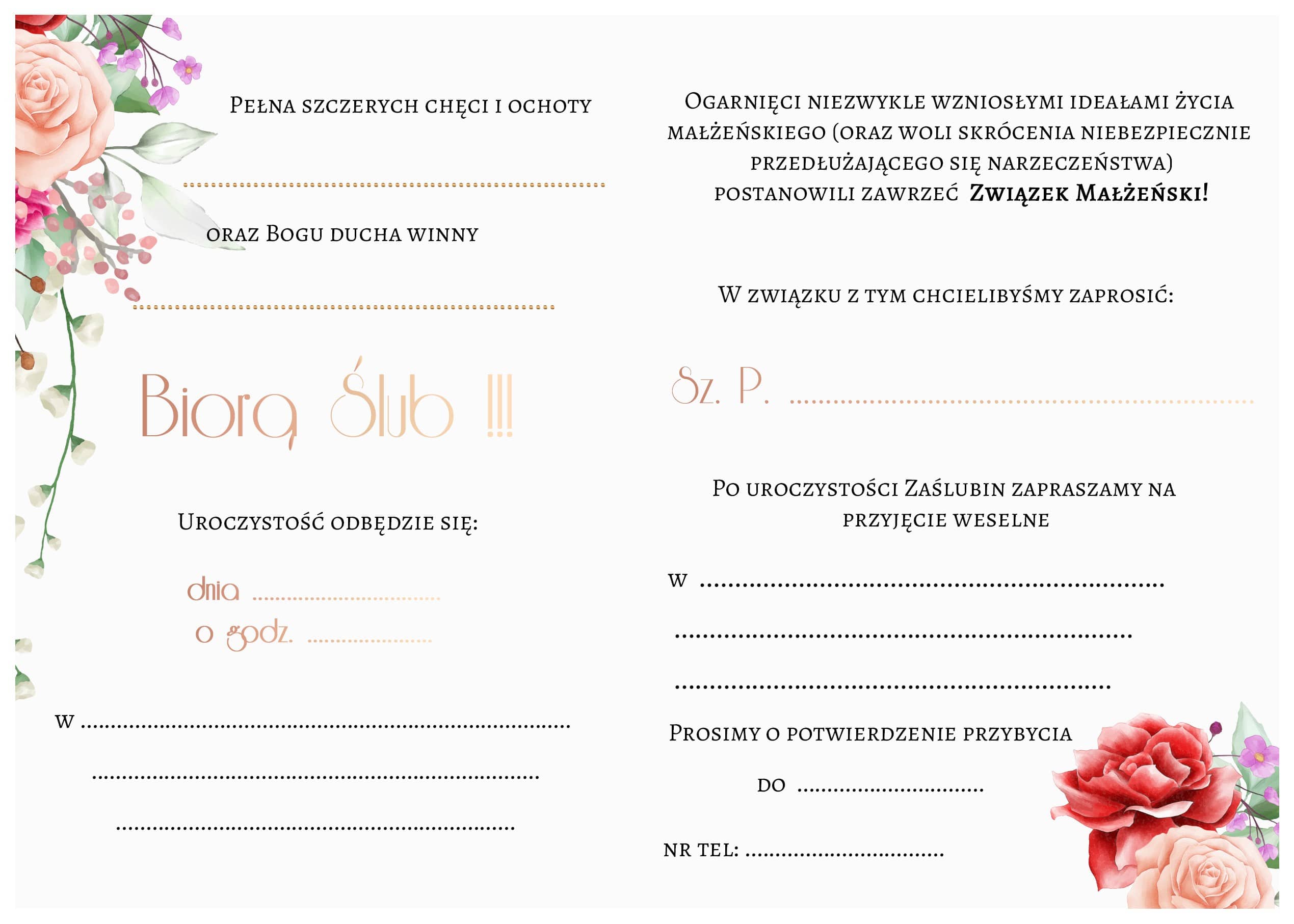 Zaproszenie na ślub Bukiet Panny Młodej