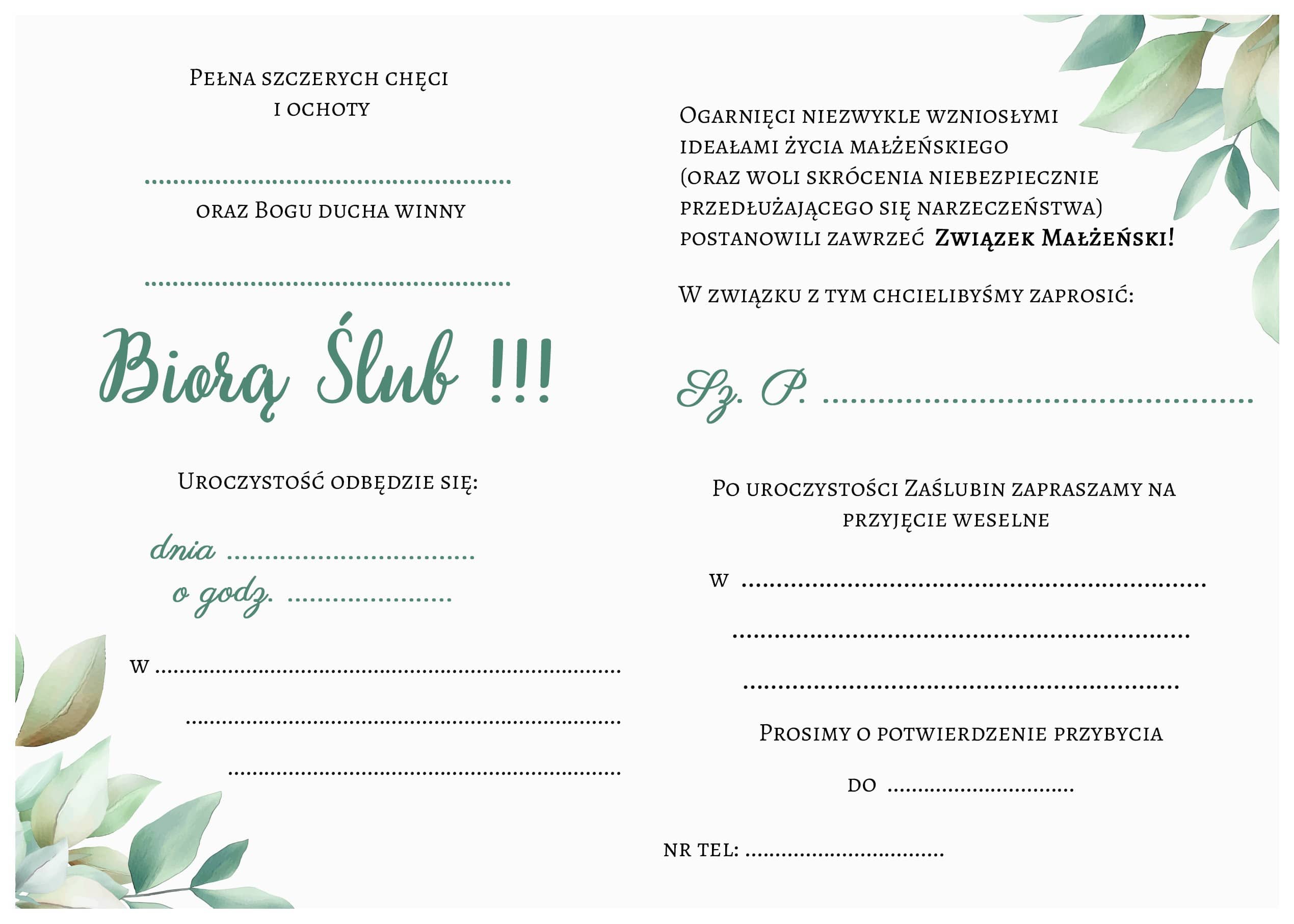 Zaproszenie na ślub Cold Mint Leaf