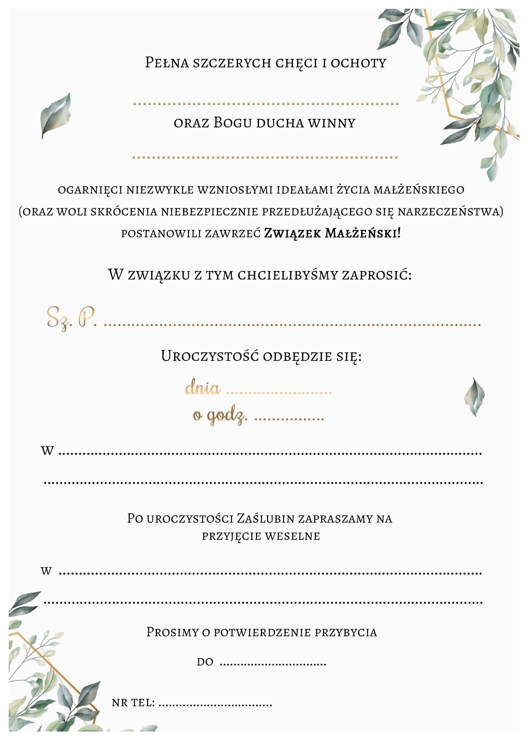Zaproszenie na ślub Gold Nature