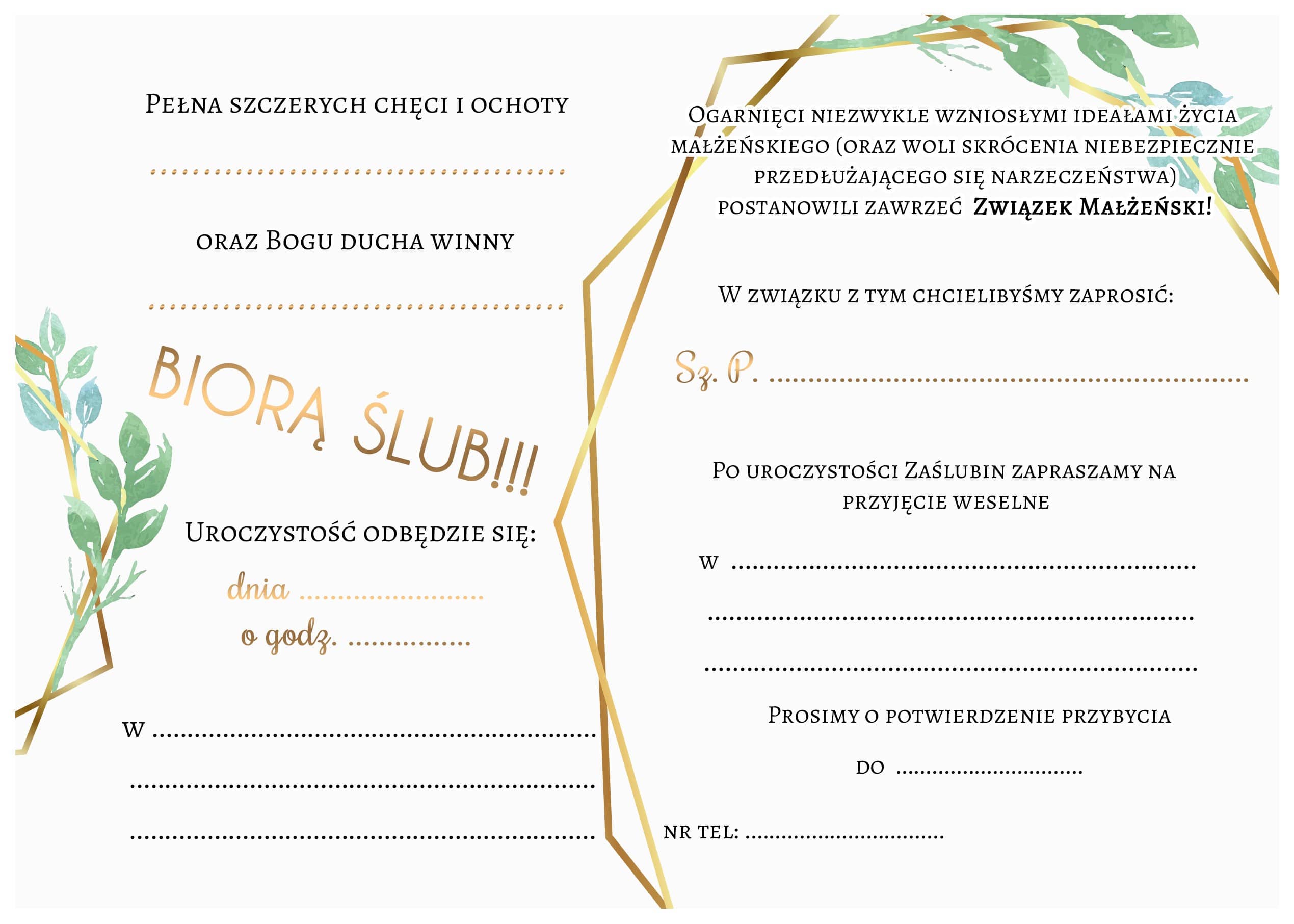 Zaproszenie na ślub Gold Olives
