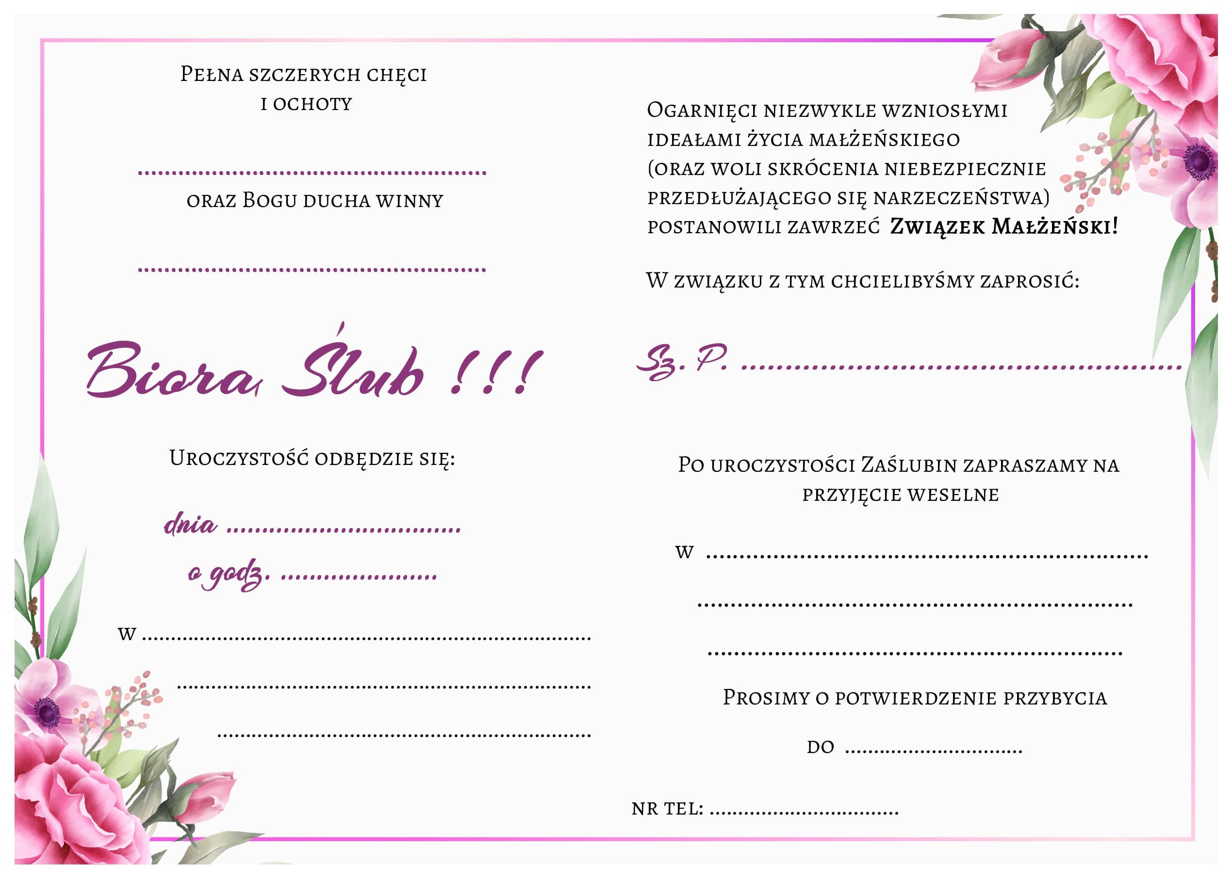 Zaproszenie na ślub Lila Róż