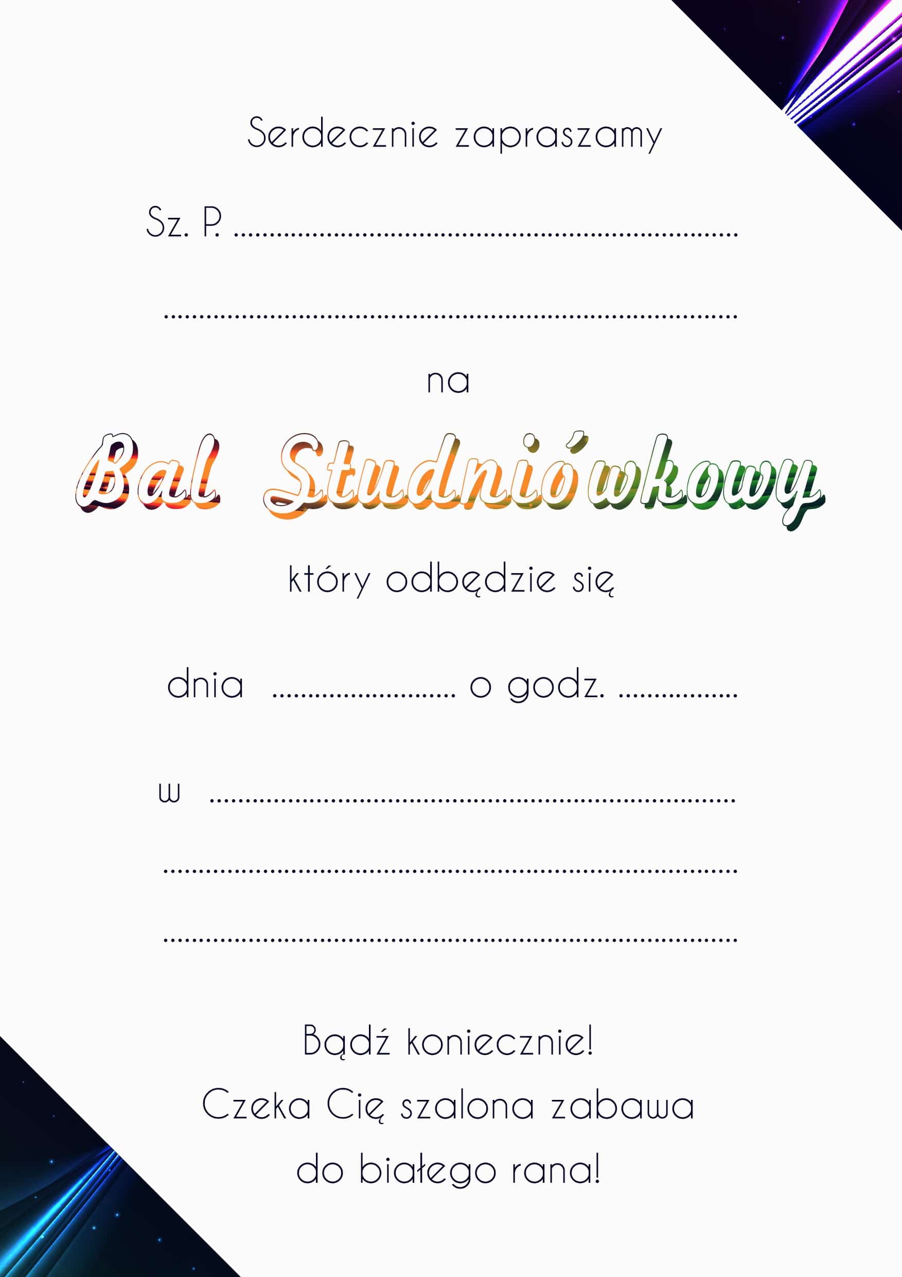 Zaproszenie na studniówkę Imperial Party