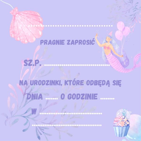 Zaproszenie na Urodzinki Syrenka