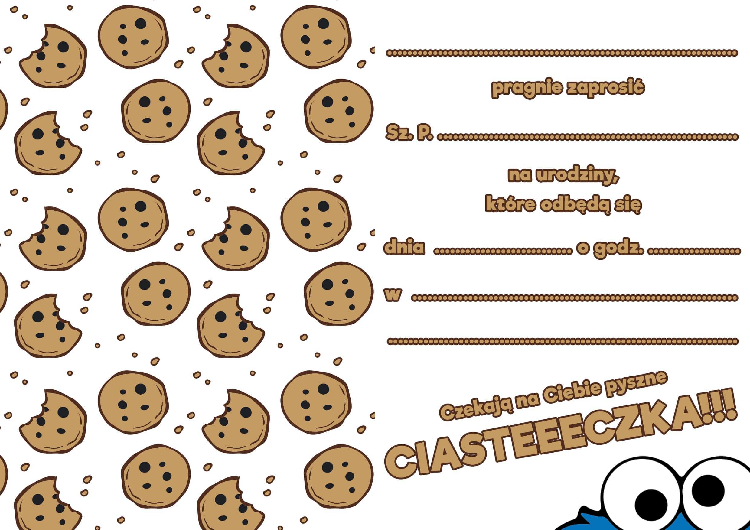 Zaproszenie na urodziny Ciasteczkowy Potwór