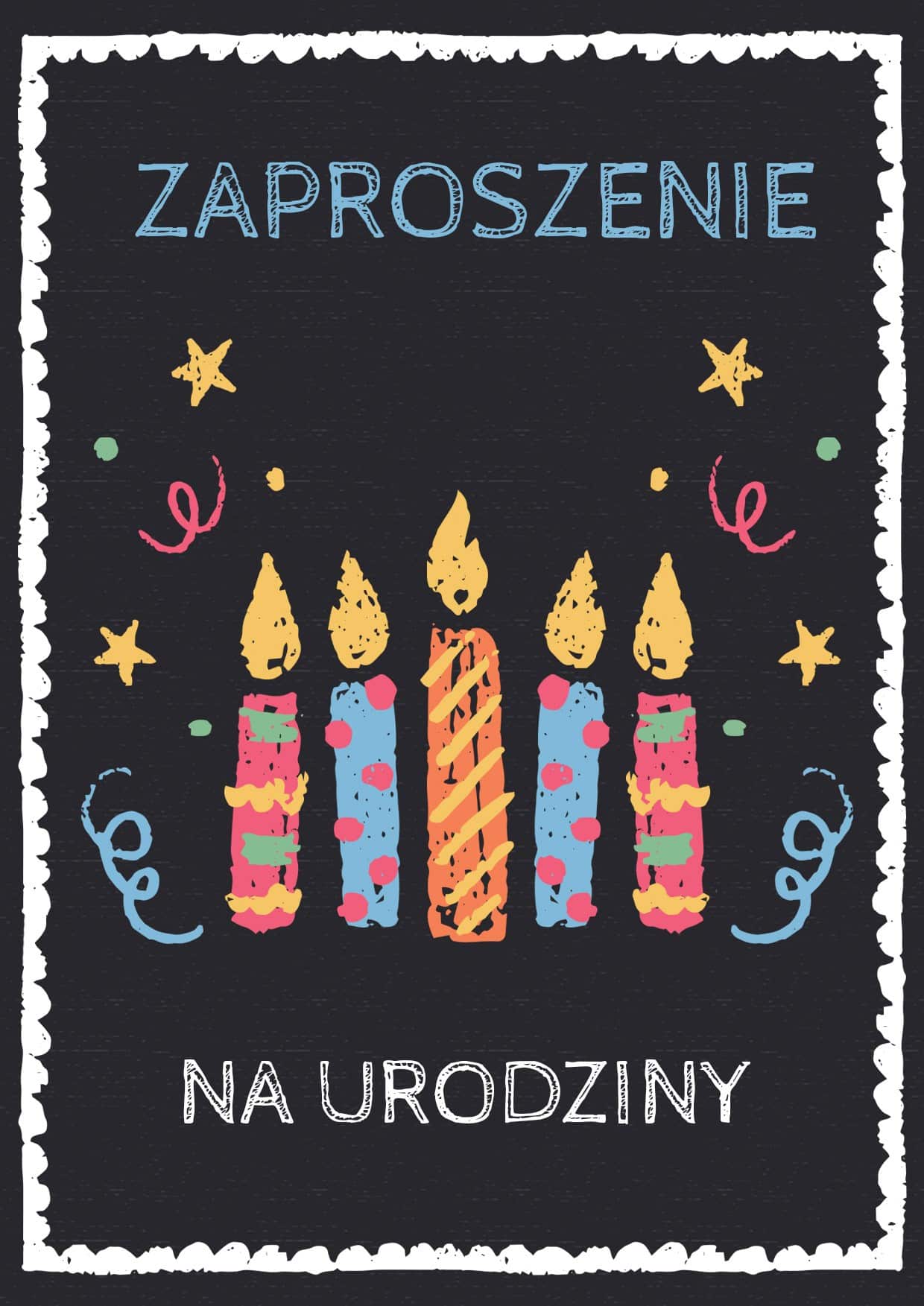 Zaproszenie na urodziny Czarne ze świeczkami