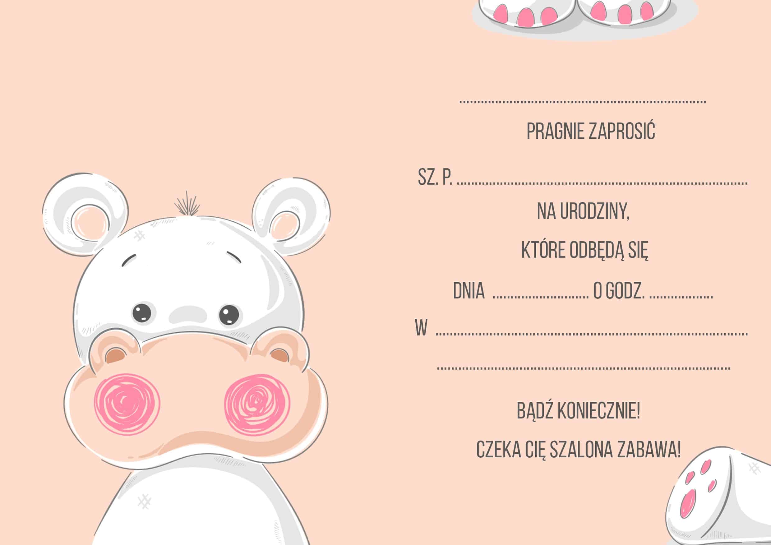 Zaproszenie na urodziny Hipopotamek