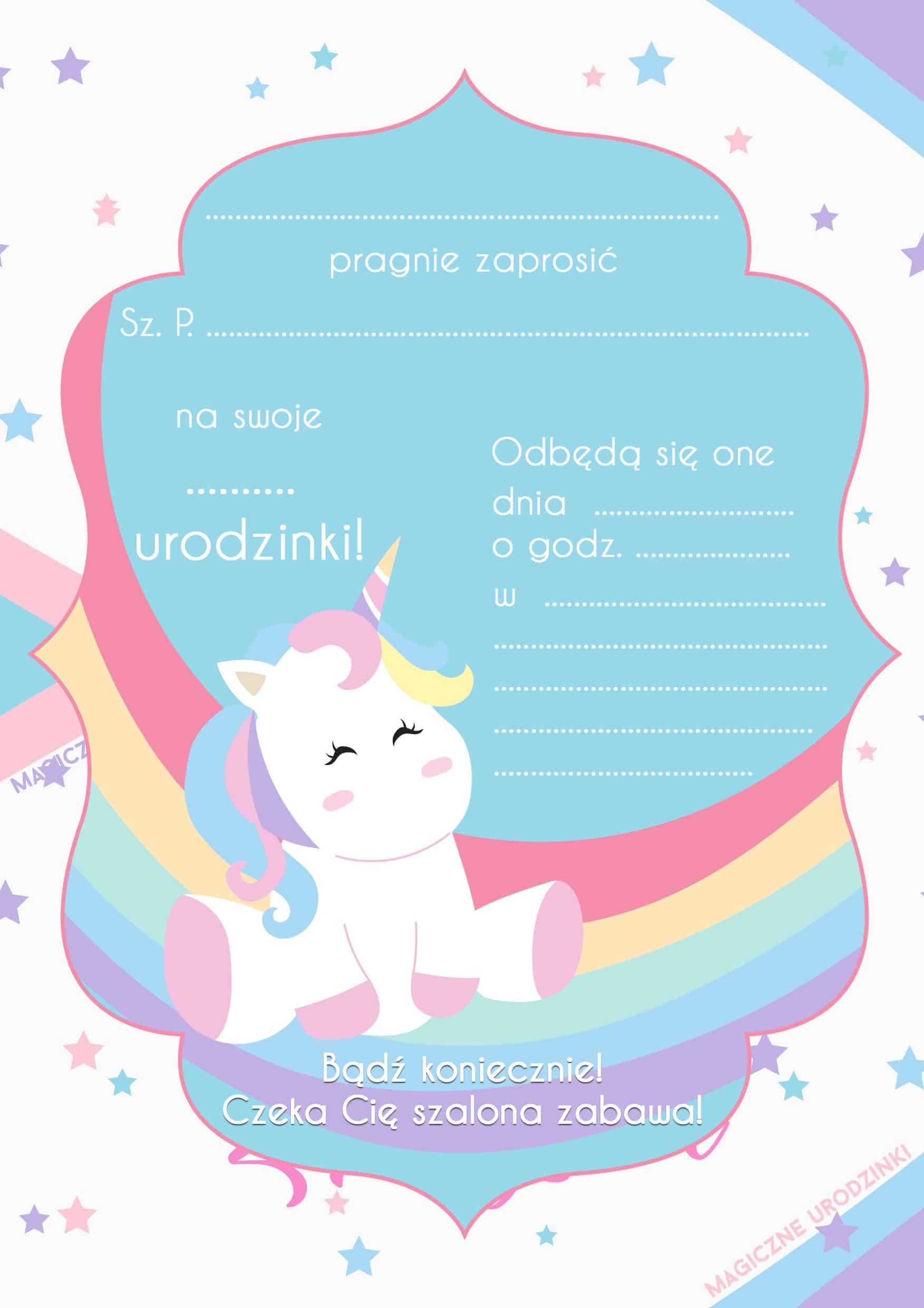 Zaproszenie na urodziny Jednorożec na chmurce