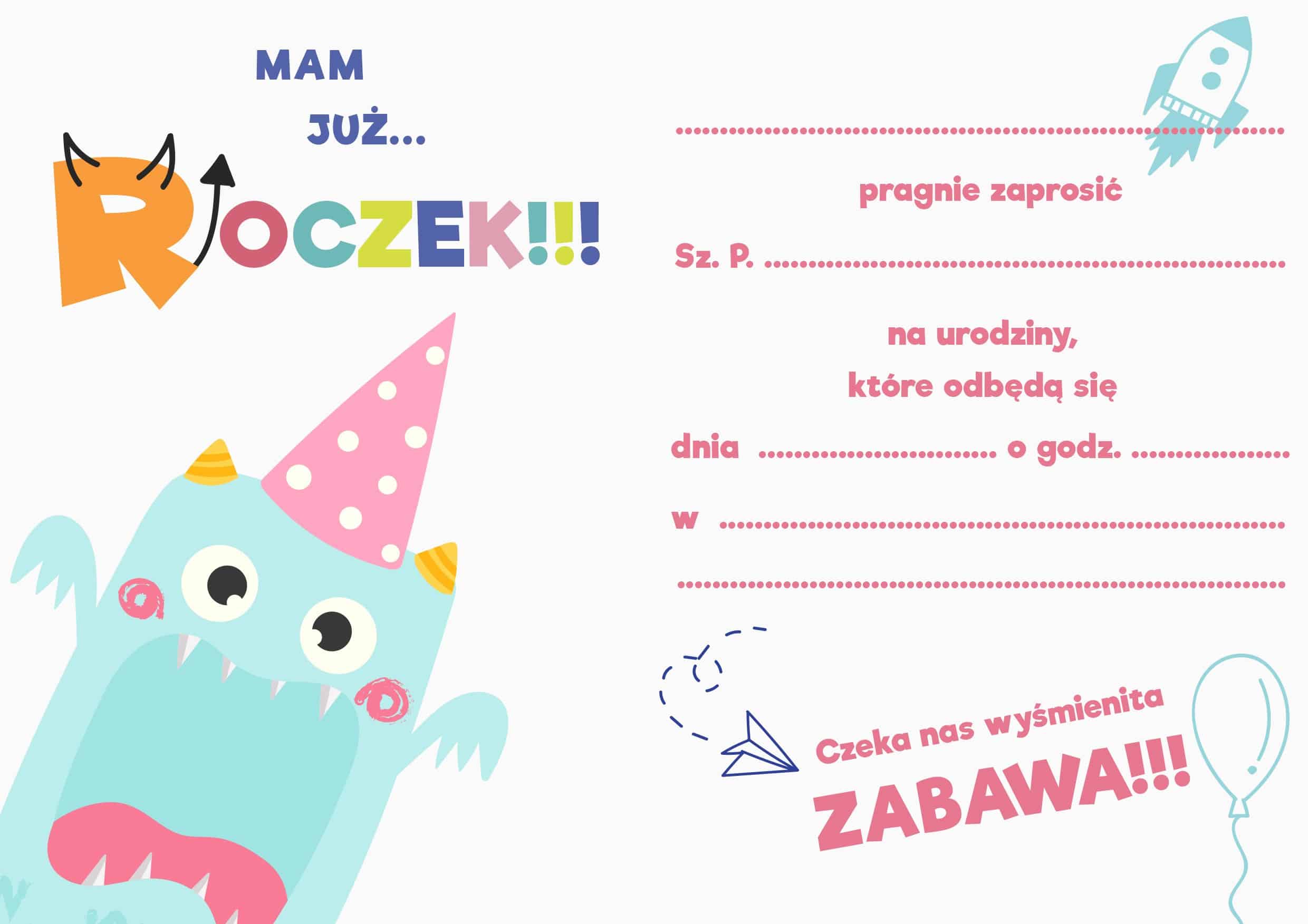 Zaproszenie na urodziny Mały Potworek