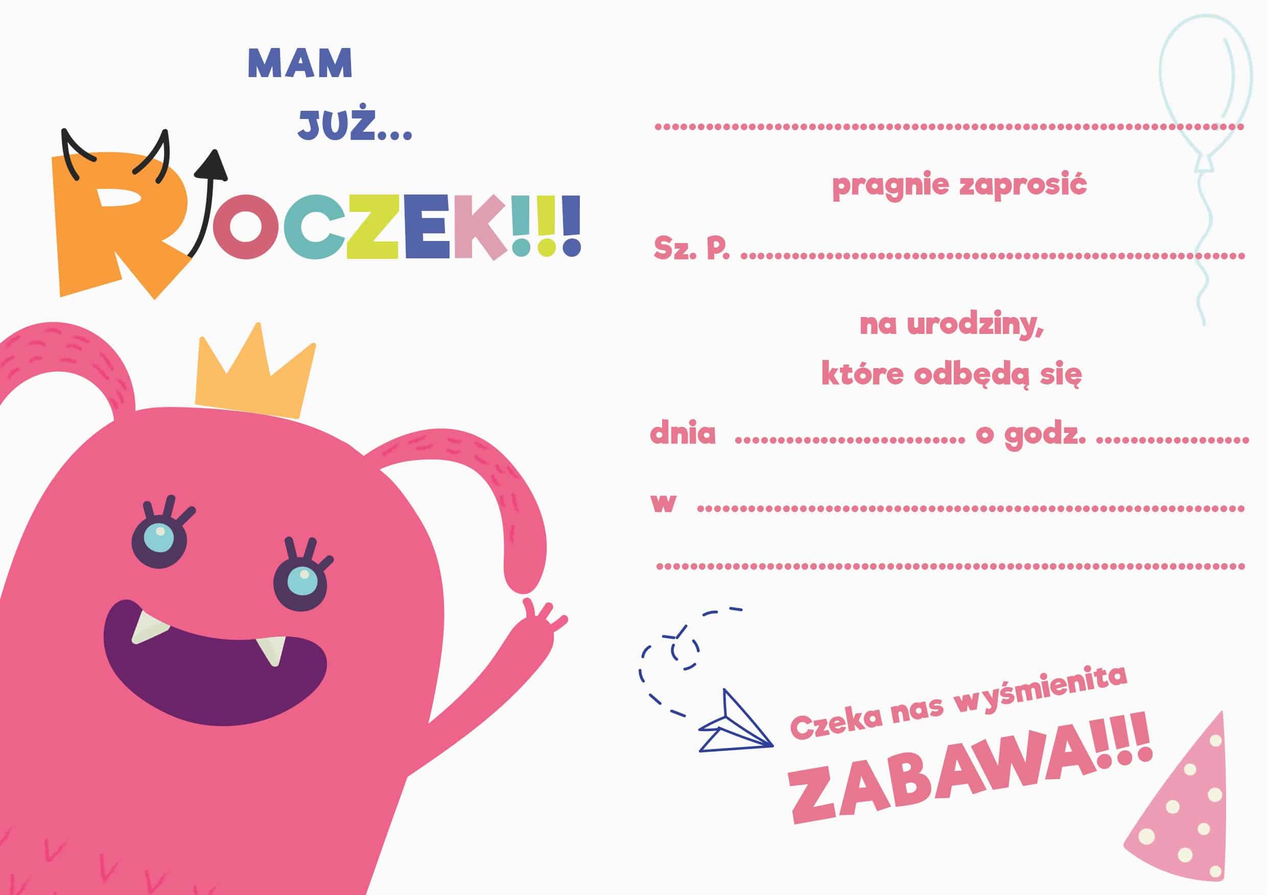 Zaproszenie na urodziny Mały Potworek Roczek