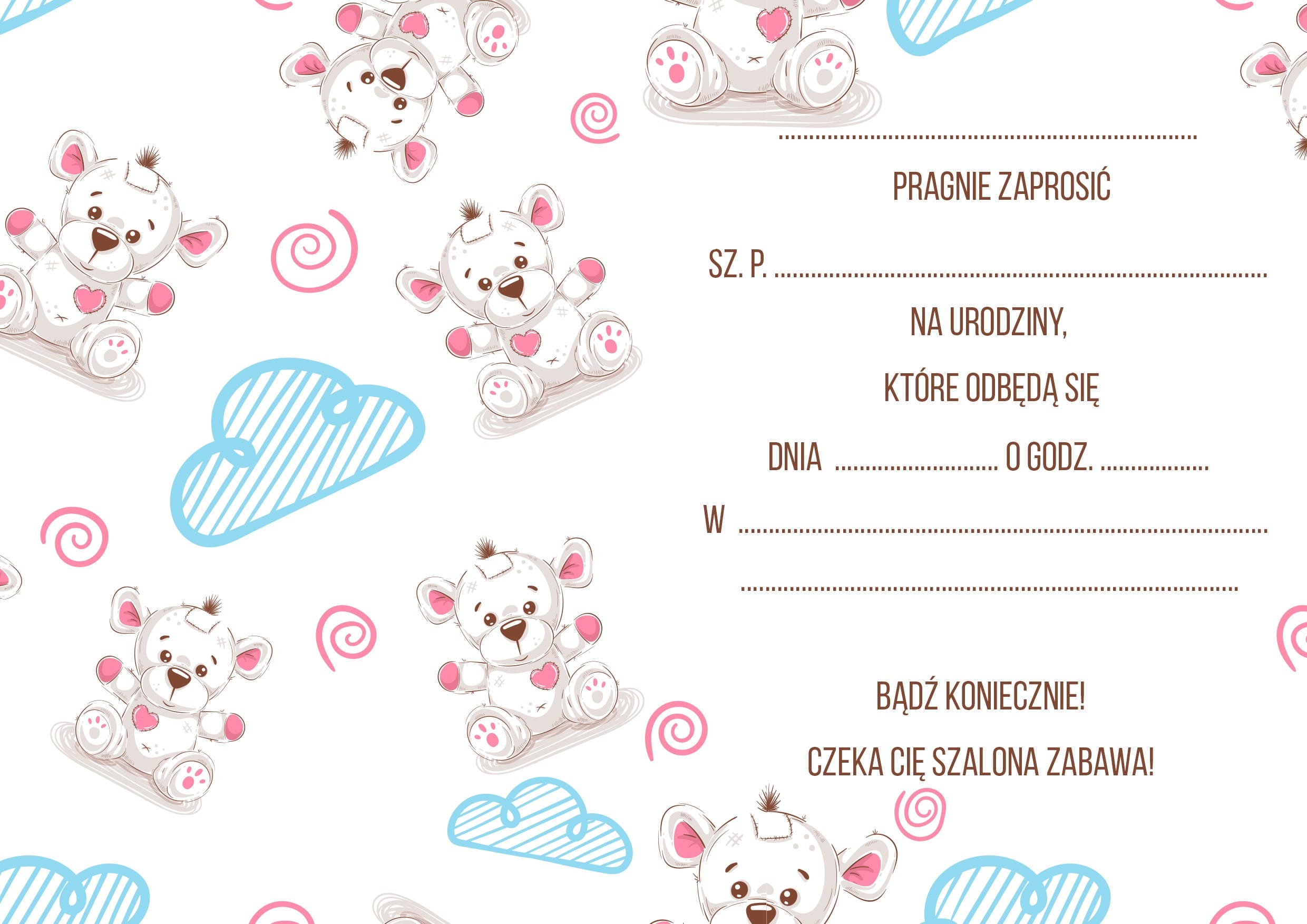 Zaproszenie na urodziny Pluszowy misiek
