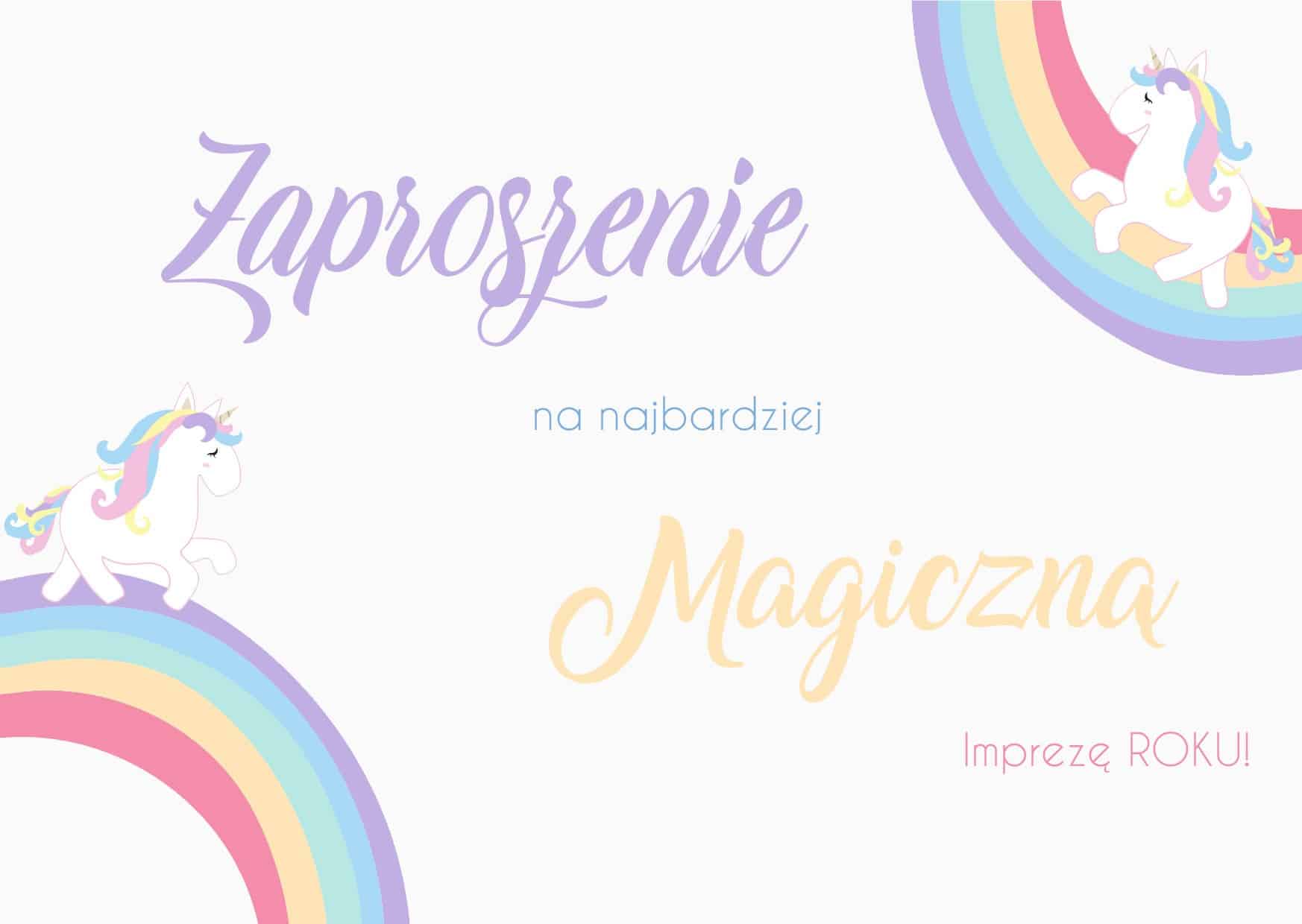 Zaproszenie na urodziny Tęczowy Jednorożec