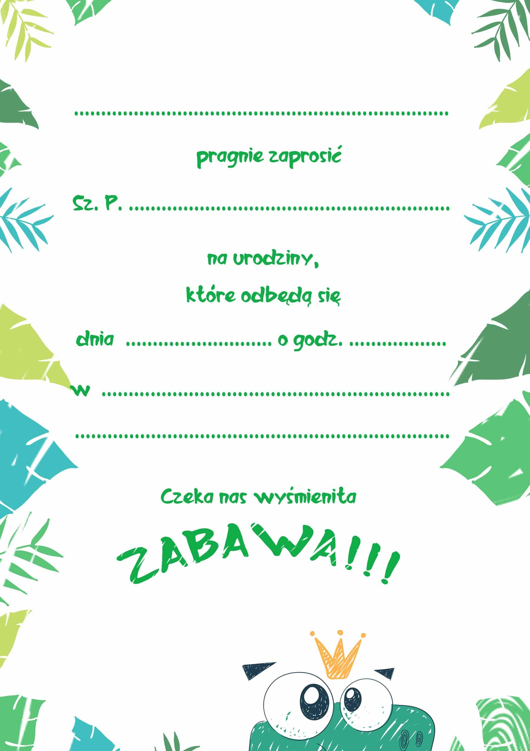 Zaproszenie na urodziny Zielony Dino