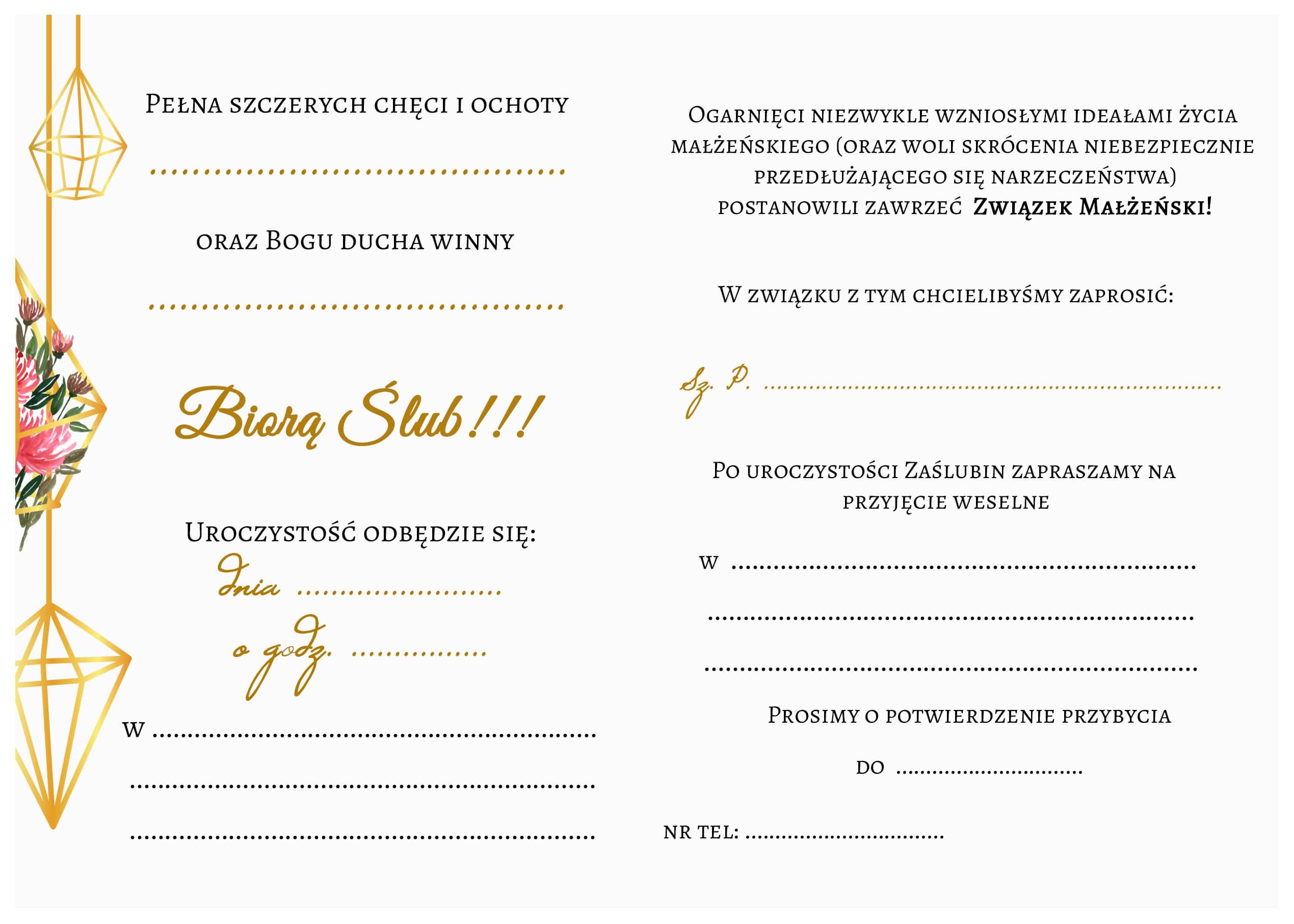 Zaproszenie ślubne Gold Flower