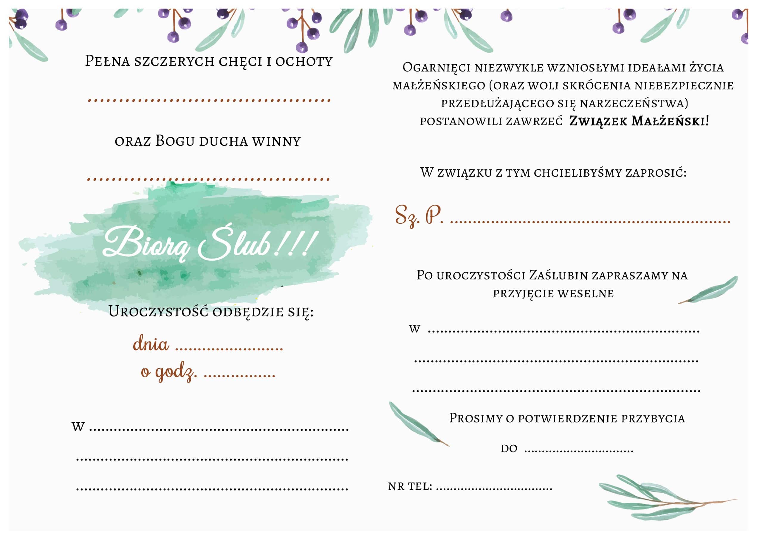 Zaproszenie ślubne Miętowa Jagoda