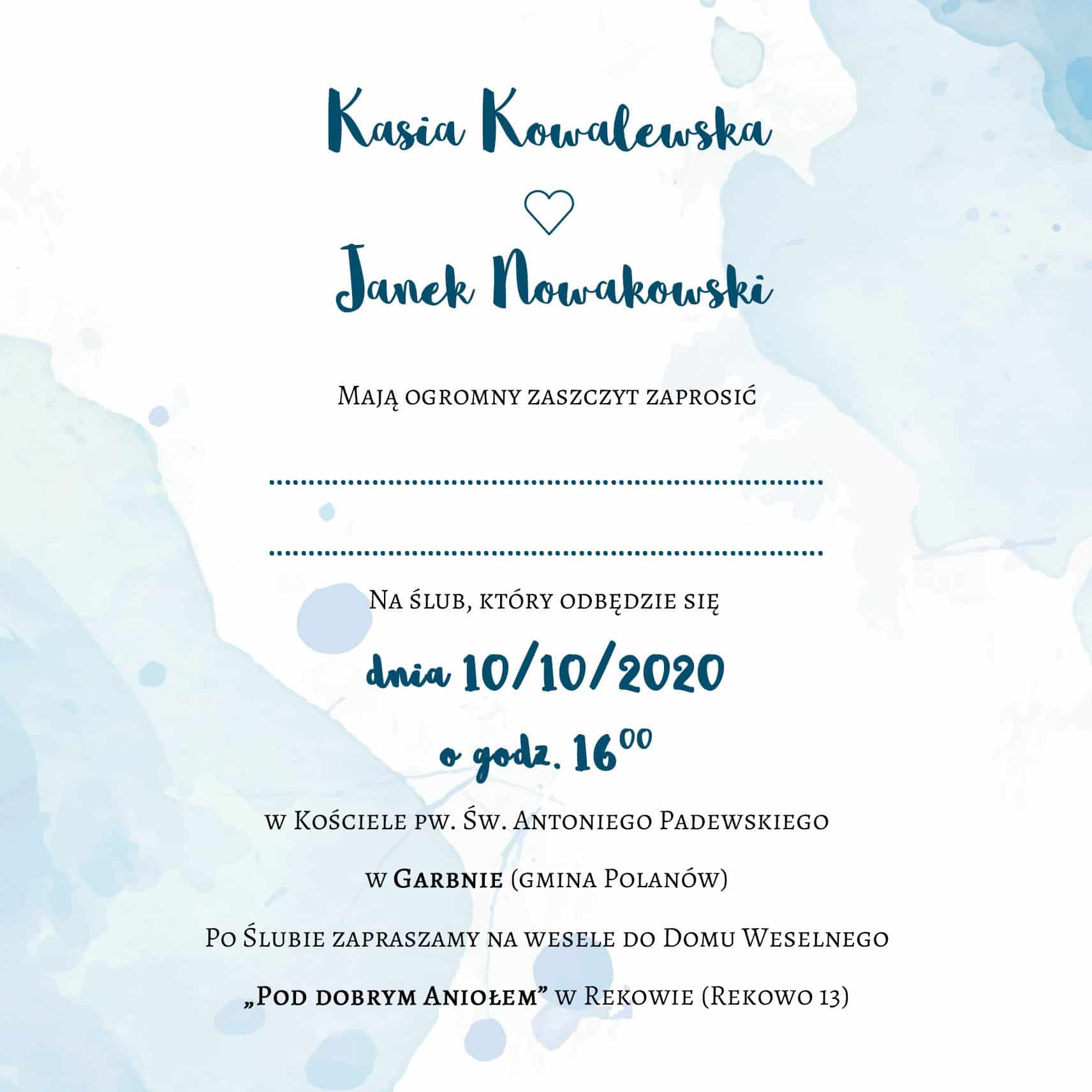 Zaproszenie Ślubne RSVP Aqua Blue