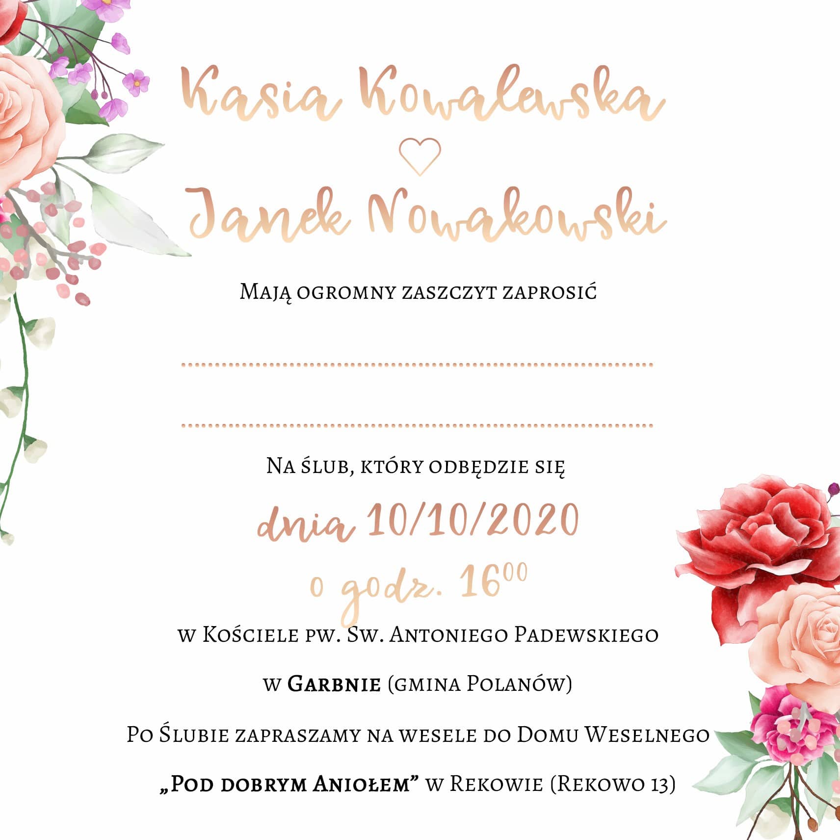 Zaproszenie Ślubne RSVP Bukiet Panny Młodej