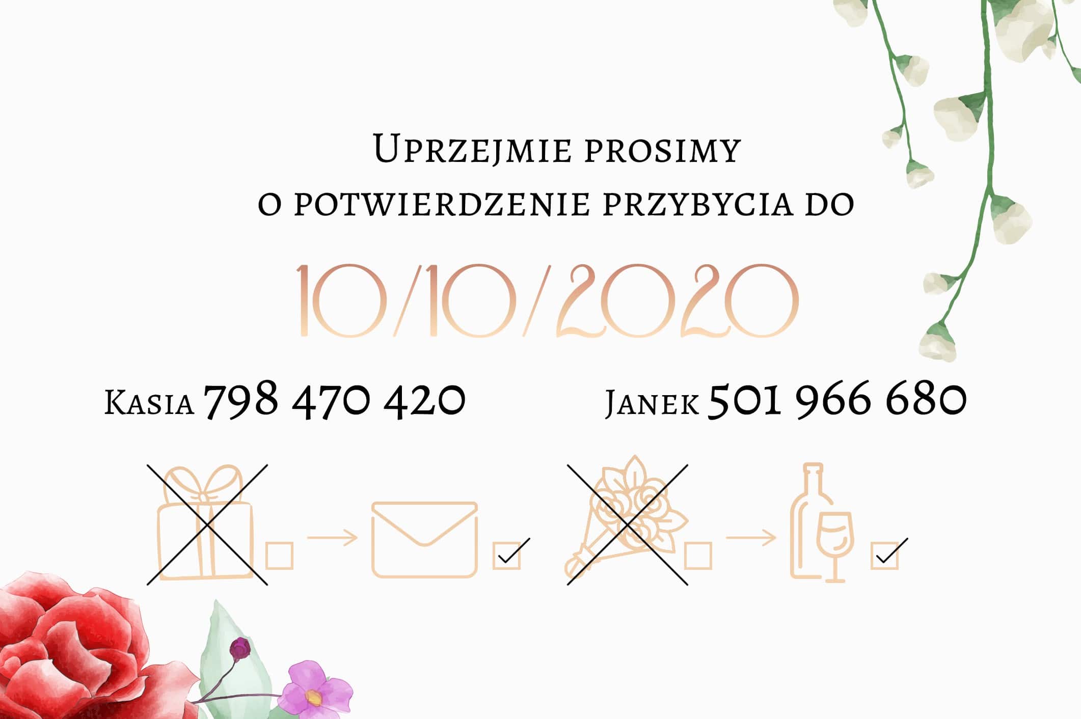 Zaproszenie Ślubne RSVP Bukiet Panny Młodej