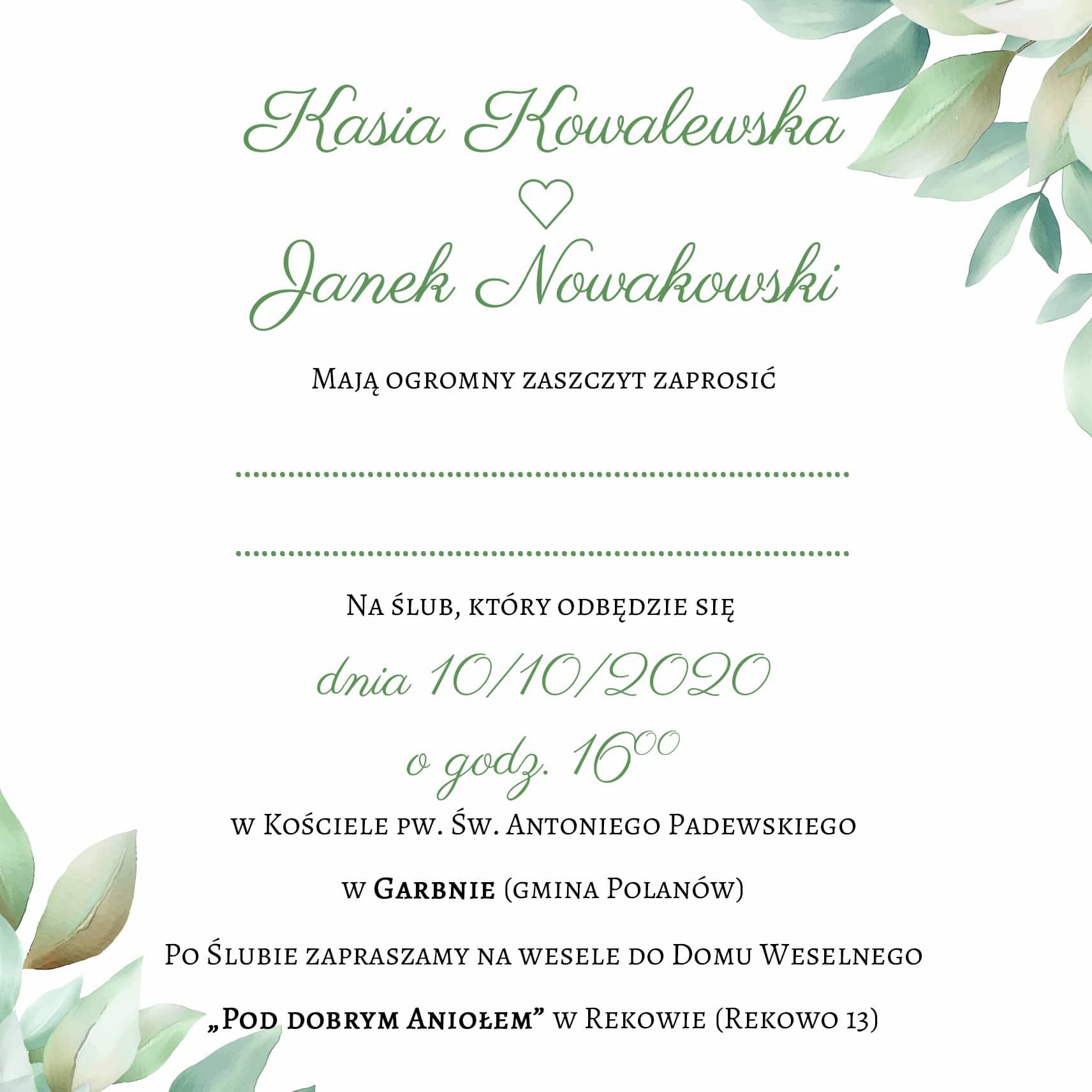 Zaproszenie Ślubne RSVP Cold Mint Leaf