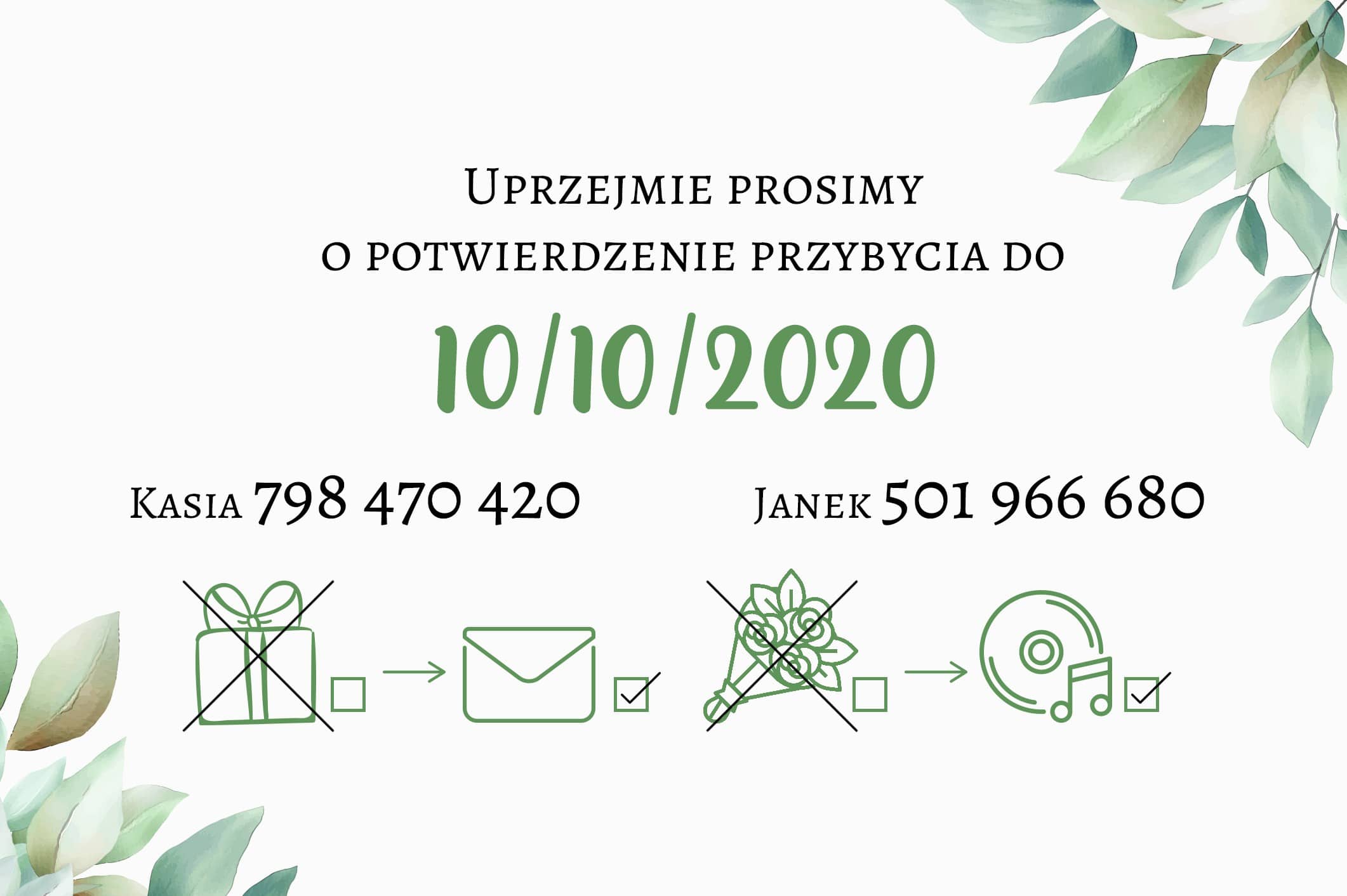 Zaproszenie Ślubne RSVP Cold Mint Leaf
