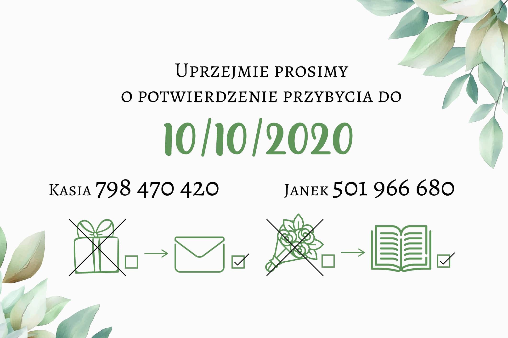 Zaproszenie Ślubne RSVP Cold Mint Leaf