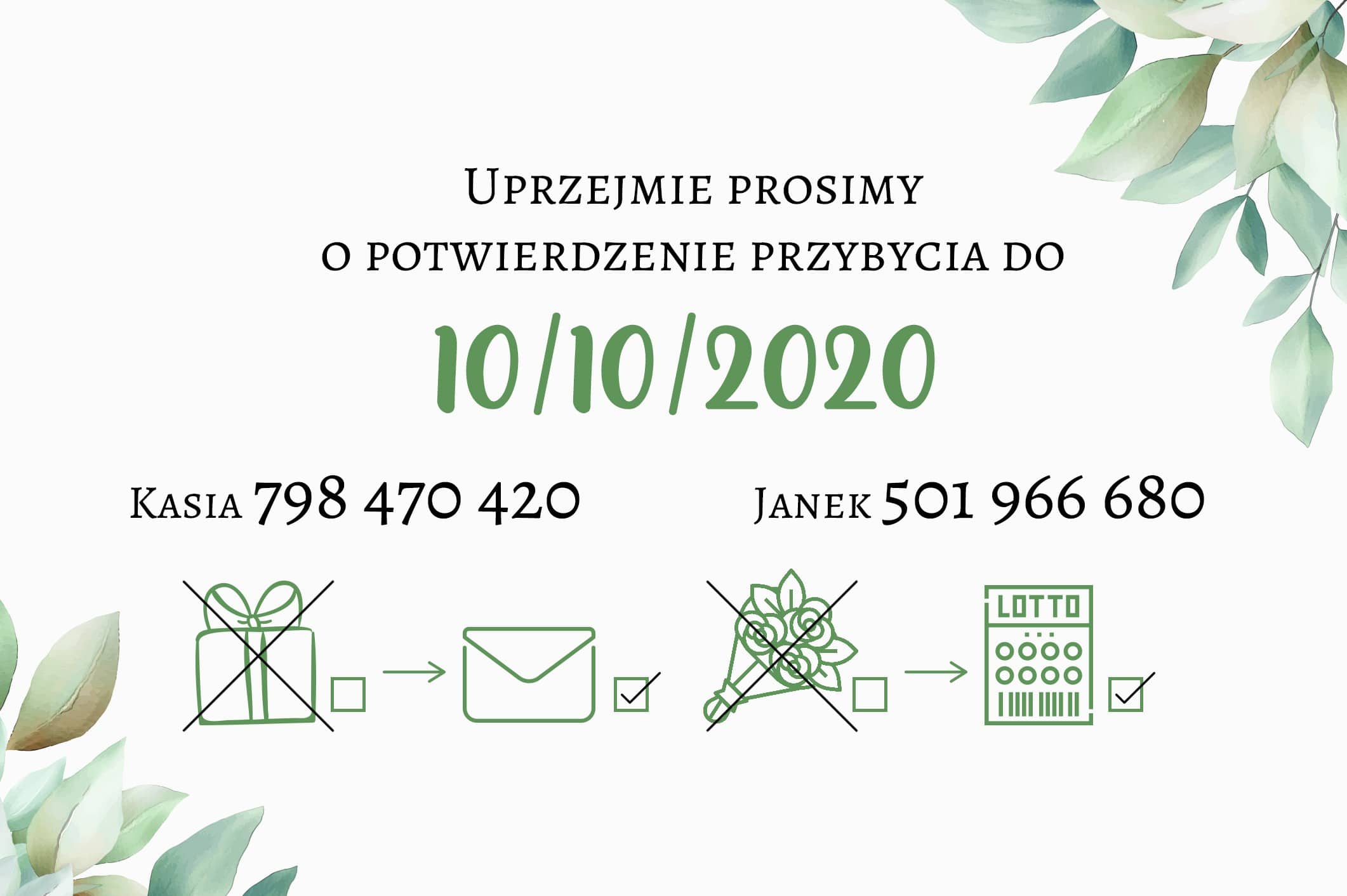 Zaproszenie Ślubne RSVP Cold Mint Leaf