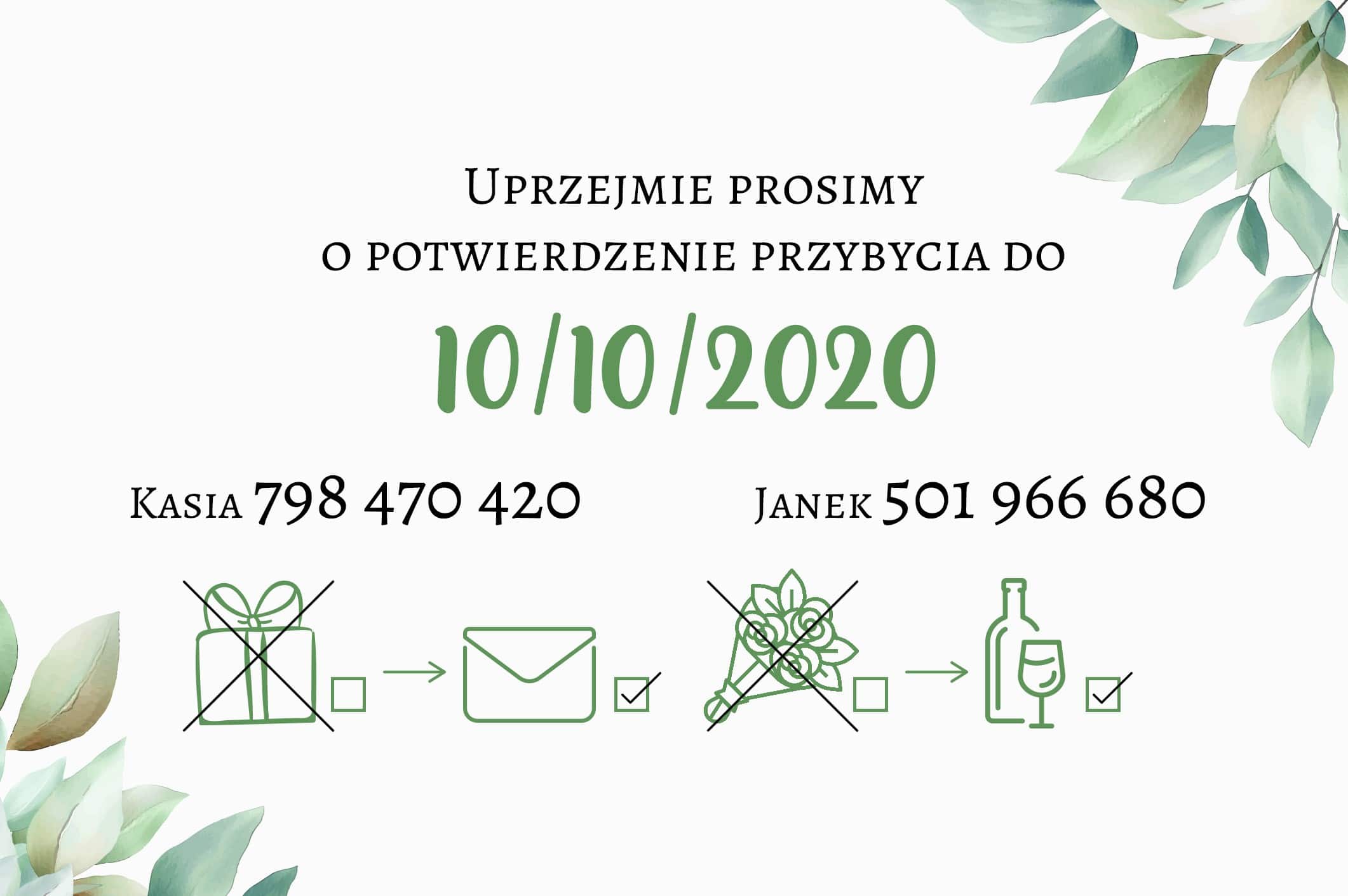 Zaproszenie Ślubne RSVP Cold Mint Leaf
