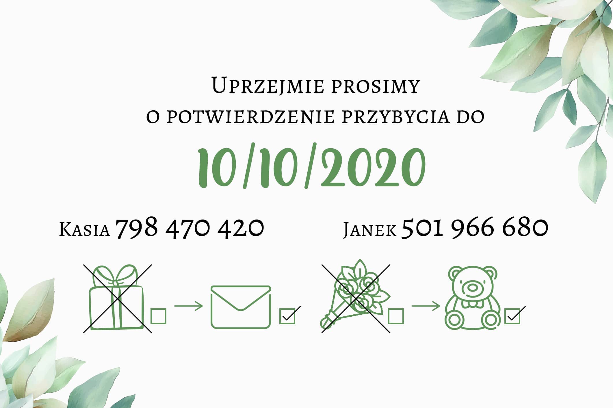 Zaproszenie Ślubne RSVP Cold Mint Leaf