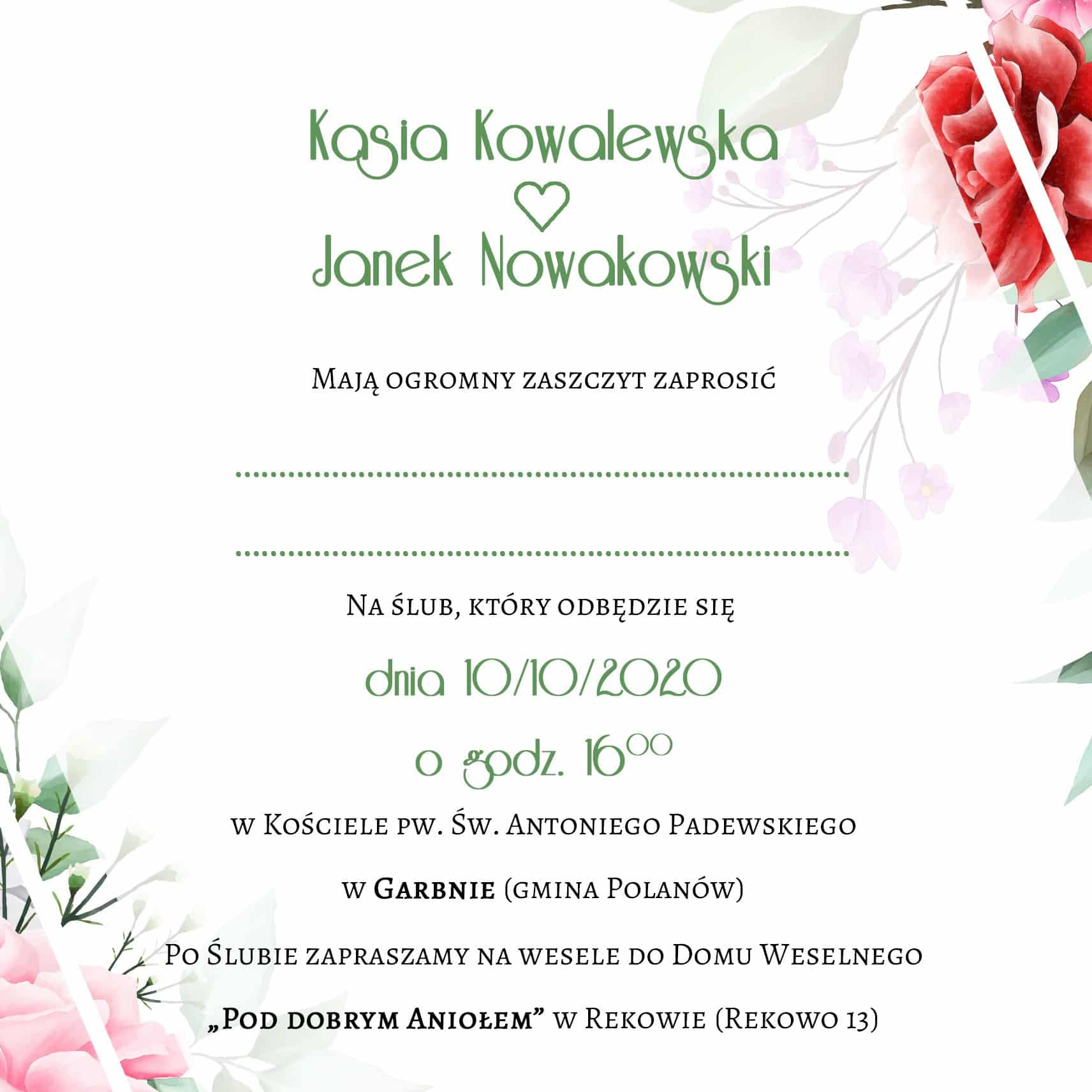 Zaproszenie Ślubne RSVP Flowers Dream