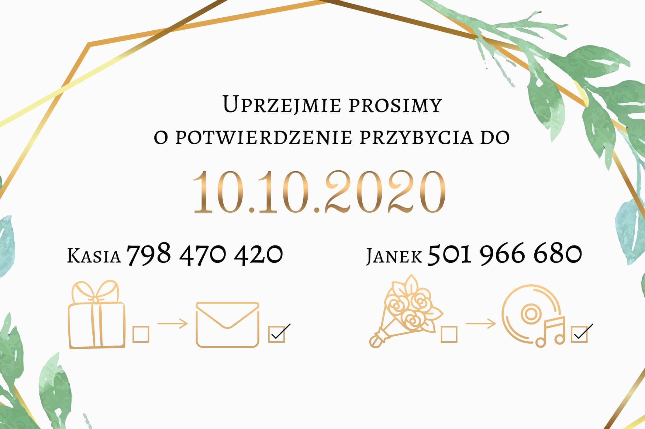 Zaproszenie Ślubne RSVP Gold Olives