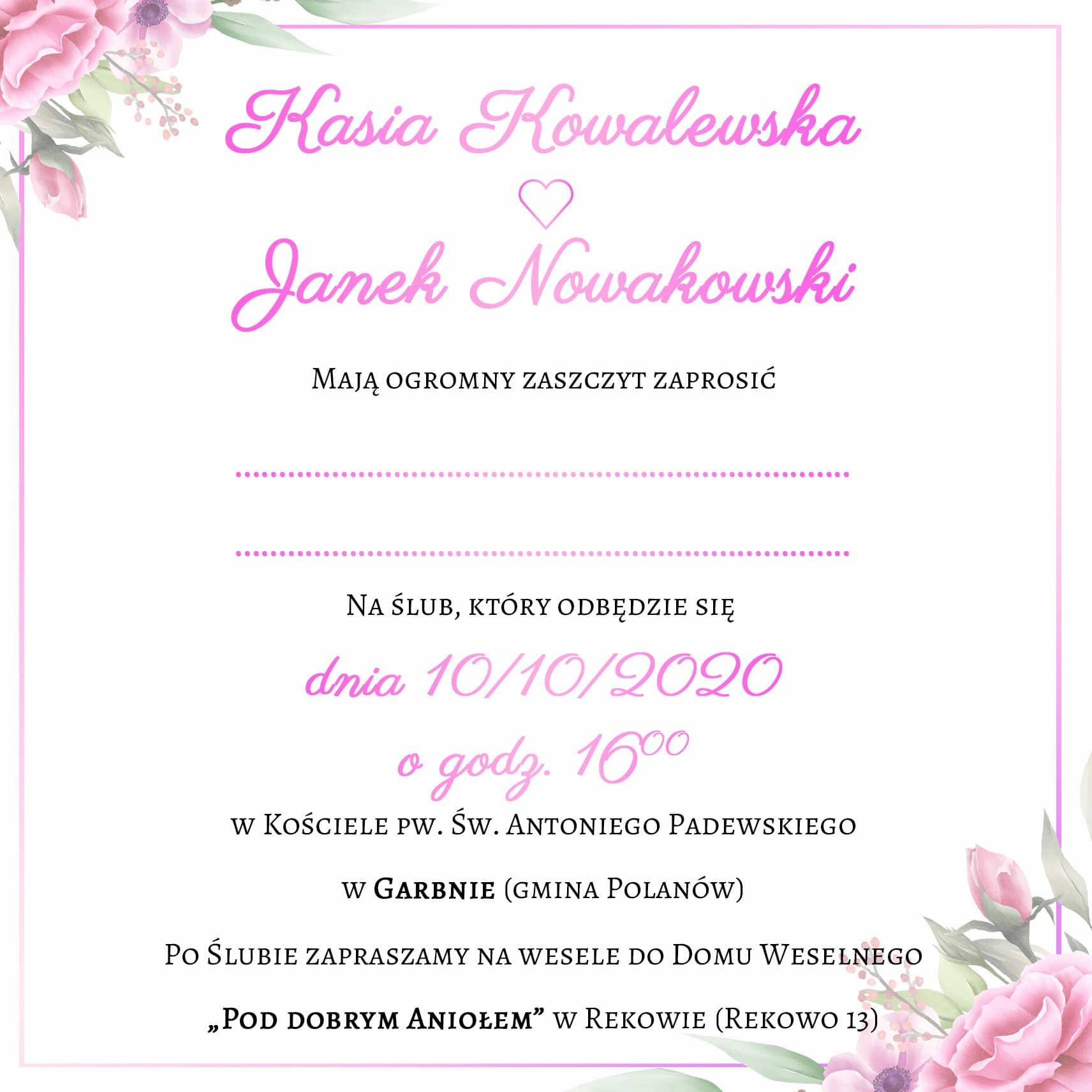 Zaproszenie Ślubne RSVP Lila Róż