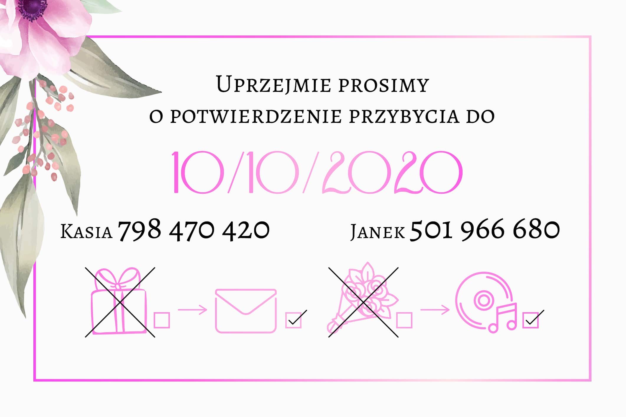 Zaproszenie Ślubne RSVP Lila Róż