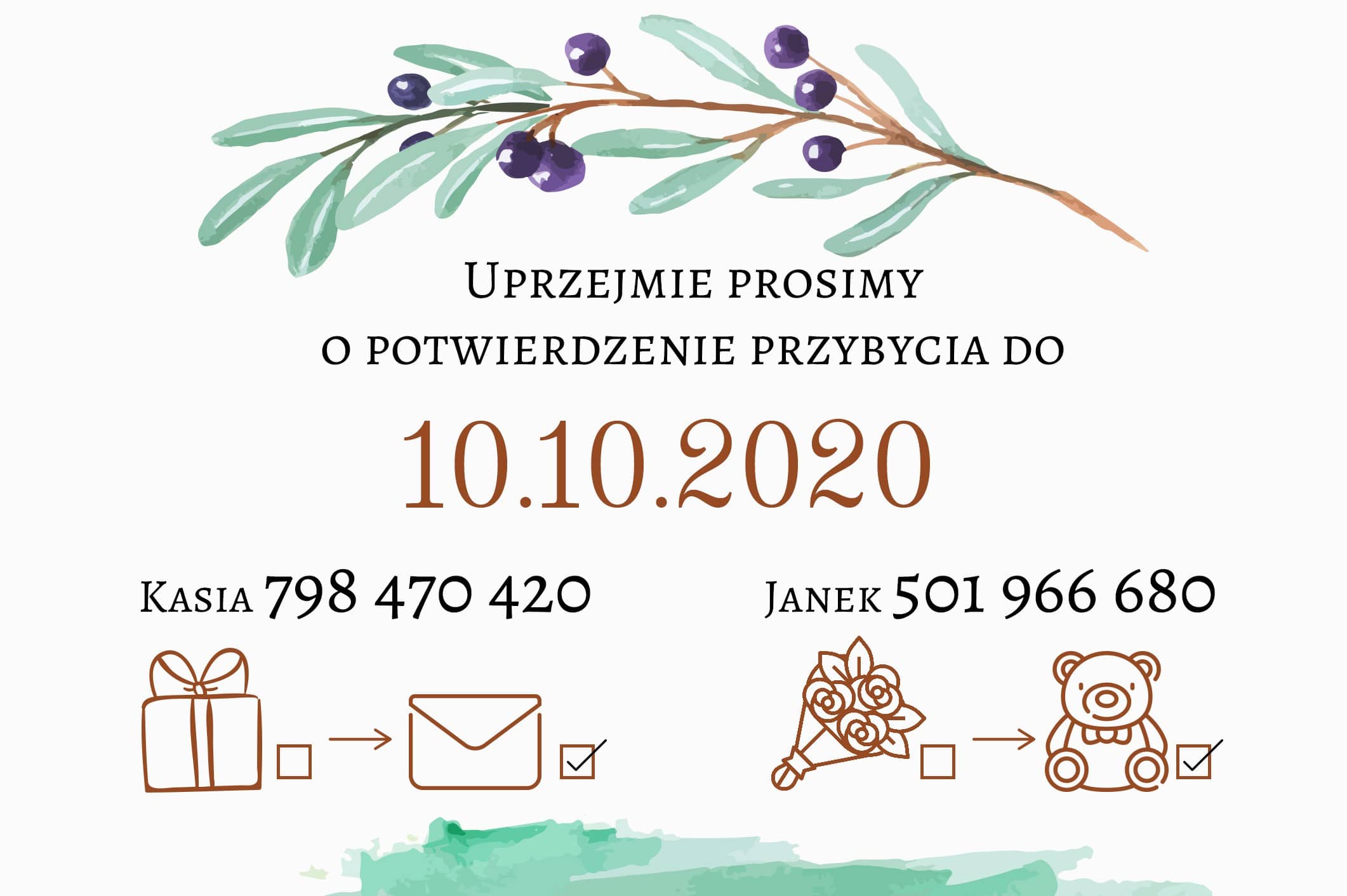 Zaproszenie Ślubne RSVP Miętowa Jagoda