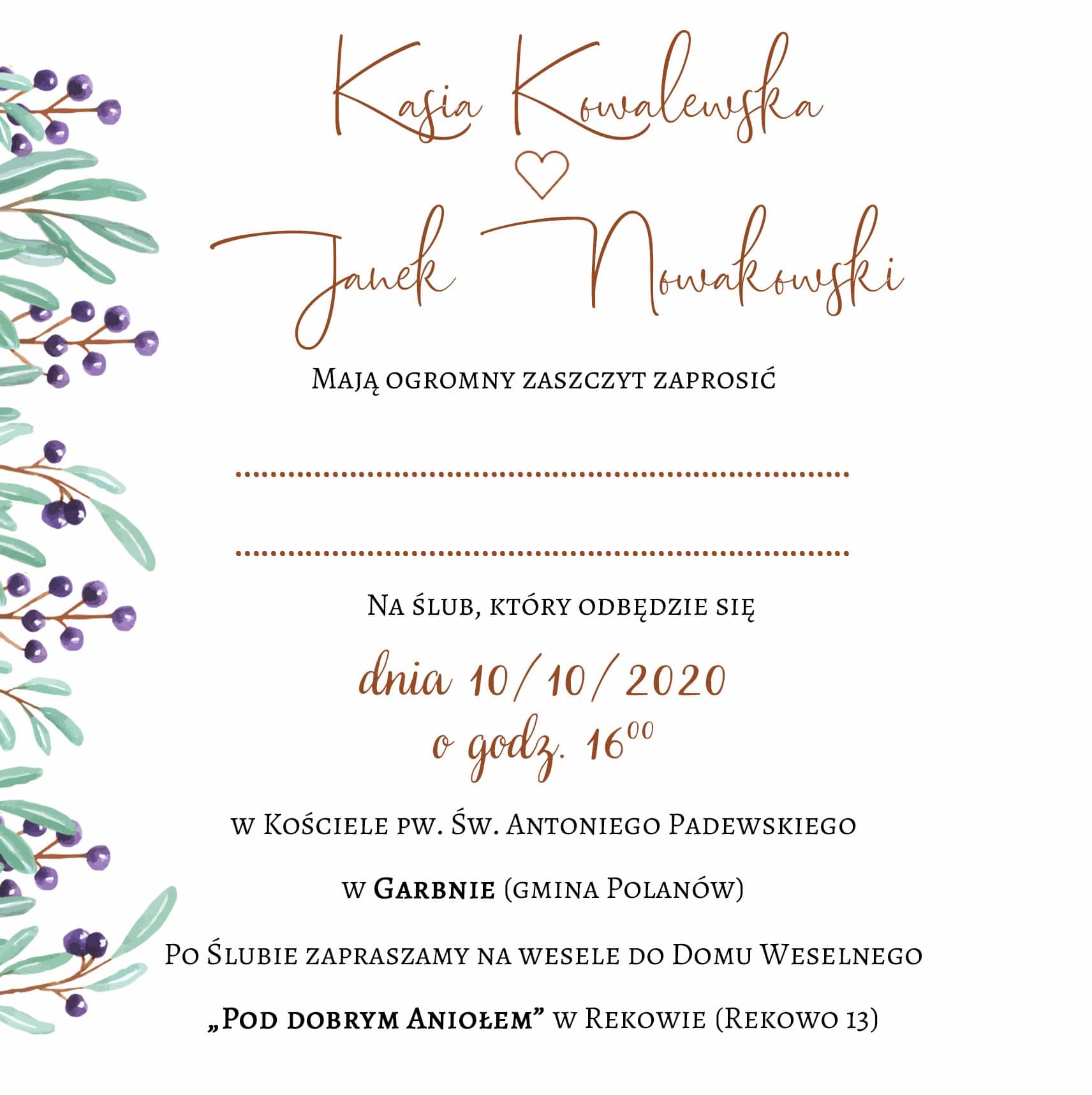 Zaproszenie Ślubne RSVP Miętowa Jagoda