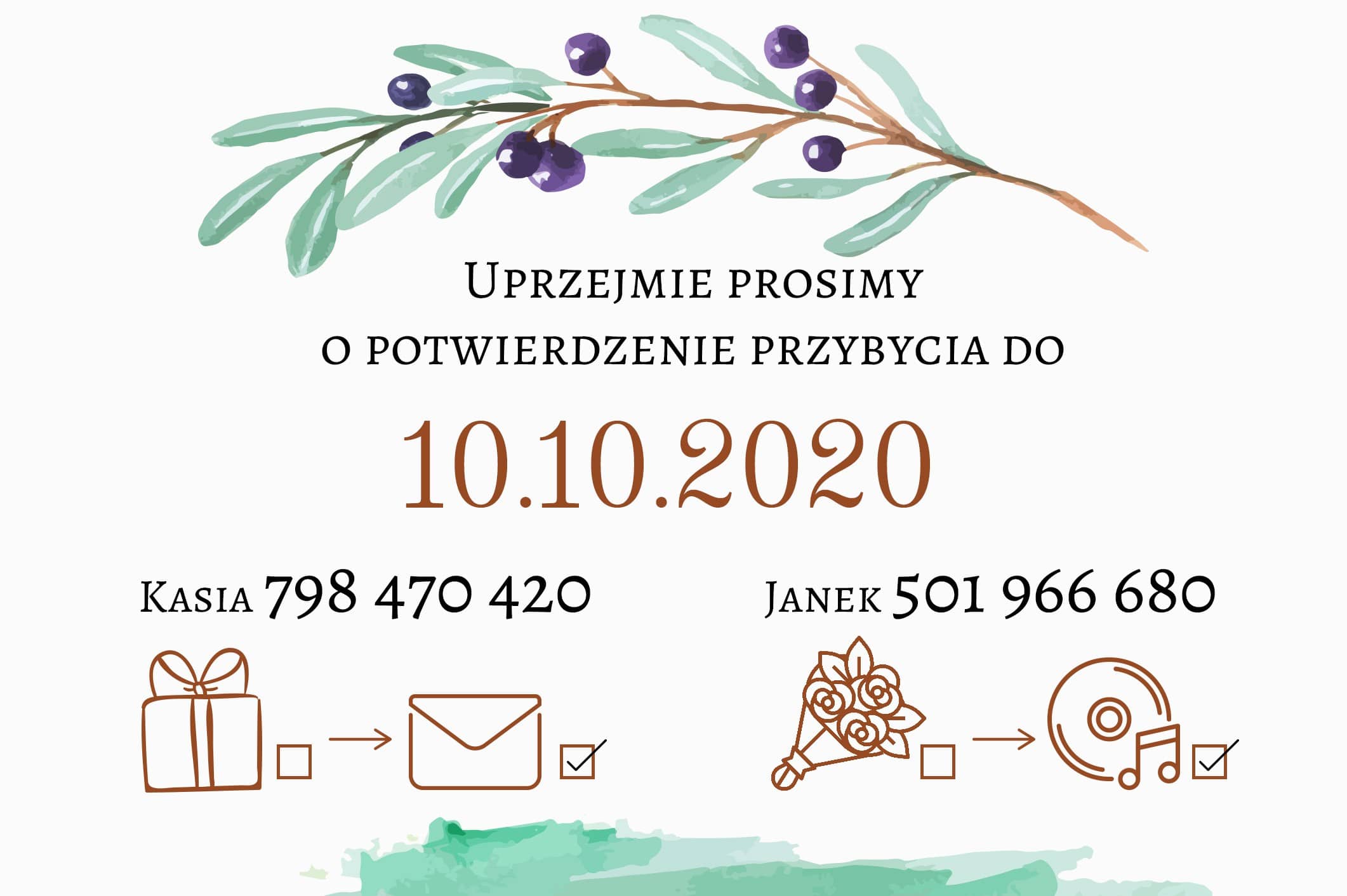 Zaproszenie Ślubne RSVP Miętowa Jagoda