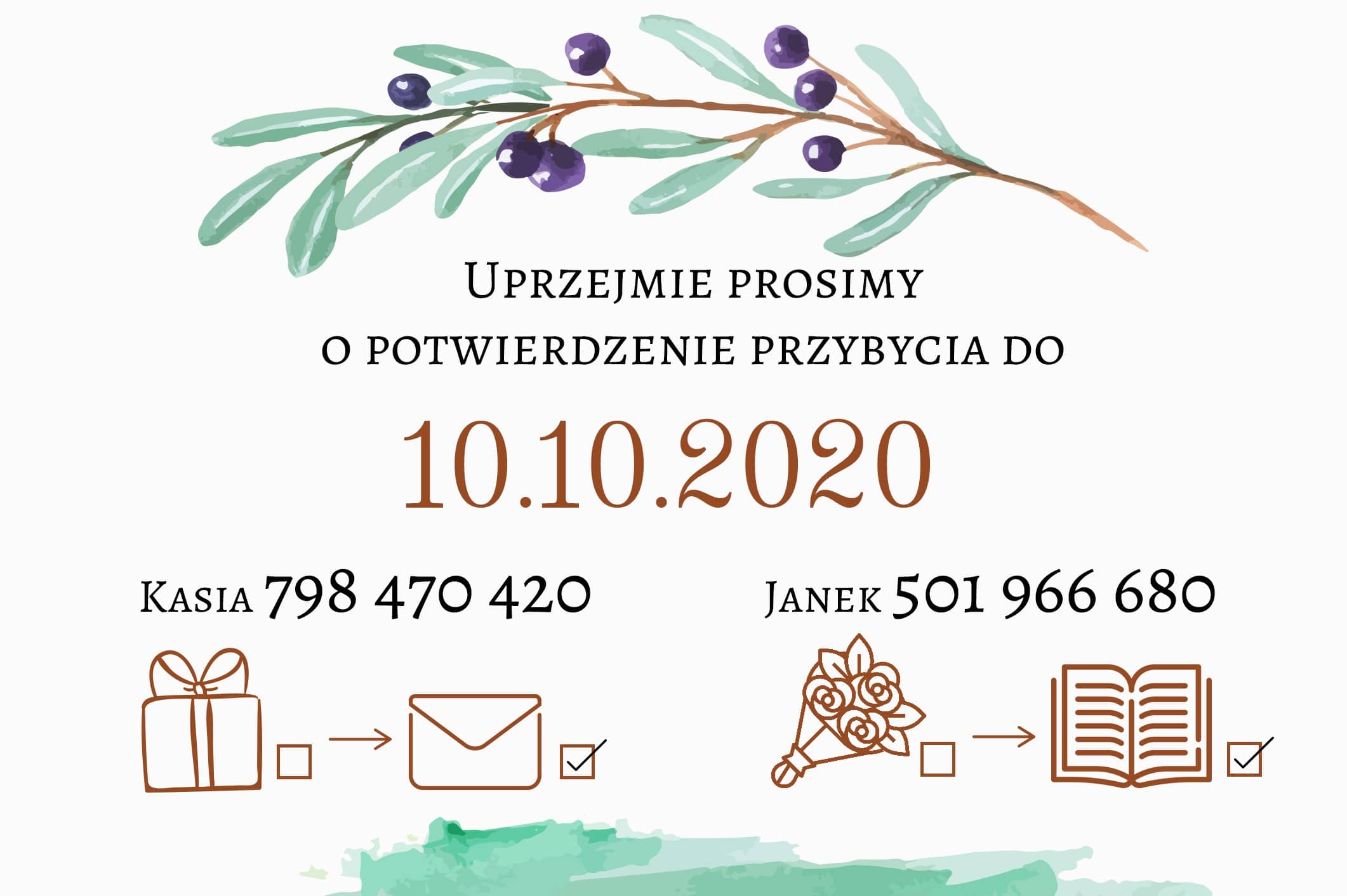 Zaproszenie Ślubne RSVP Miętowa Jagoda