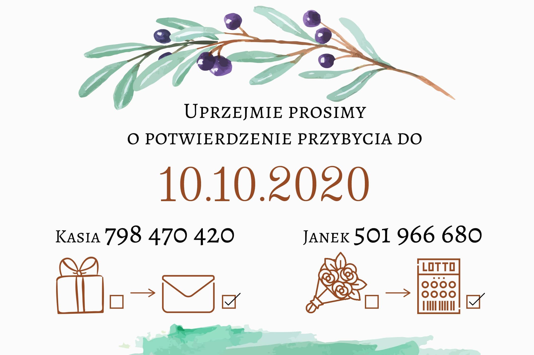 Zaproszenie Ślubne RSVP Miętowa Jagoda